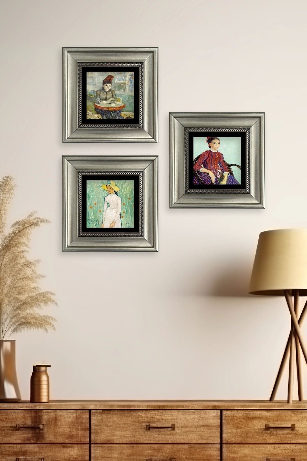 Kadınlar 3 lü Set Çerçeveli Taş Tablo 20 cm