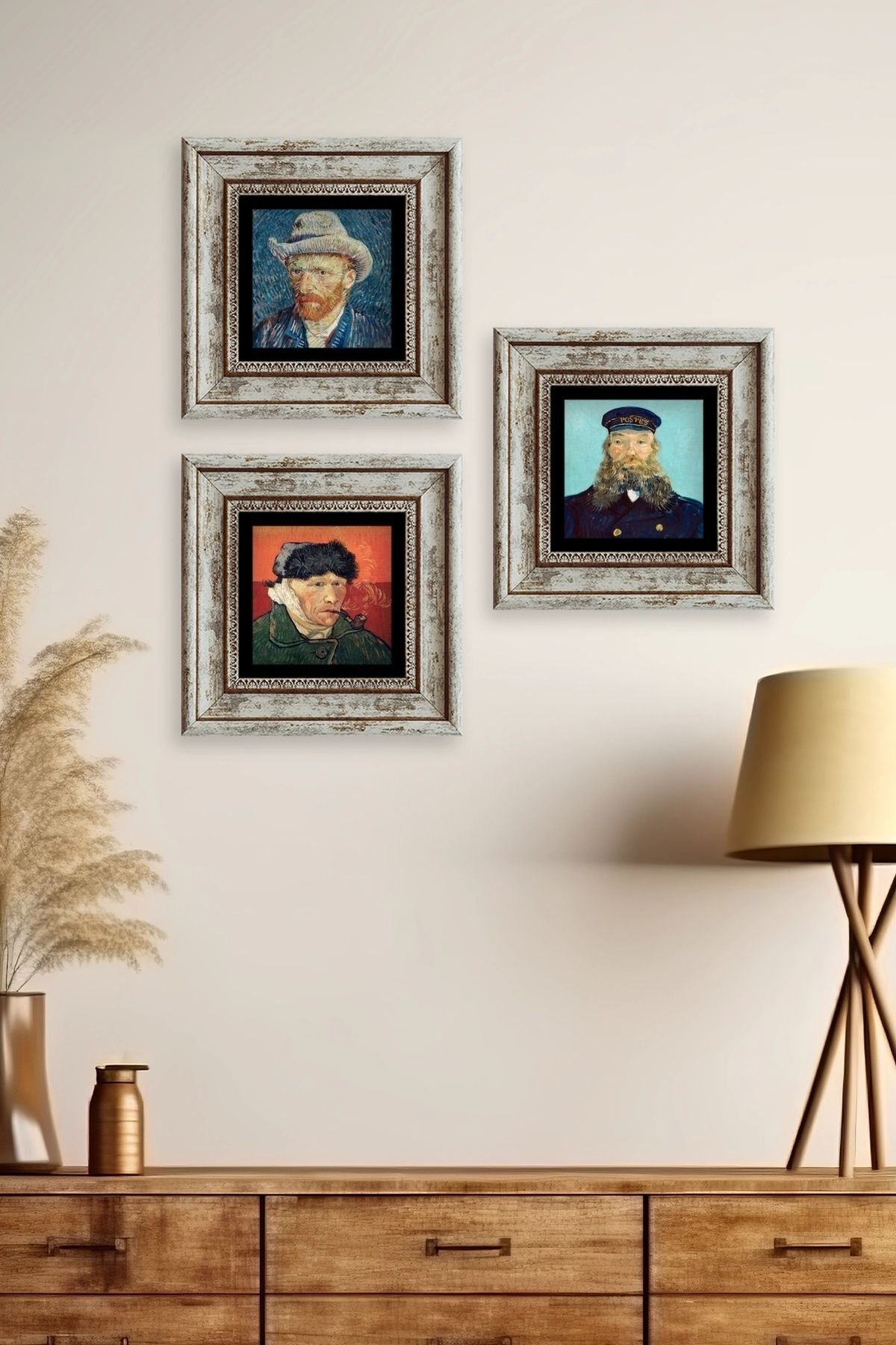 Van Gogh 3 lü Set Çerçeveli Taş Tablo 20 cm