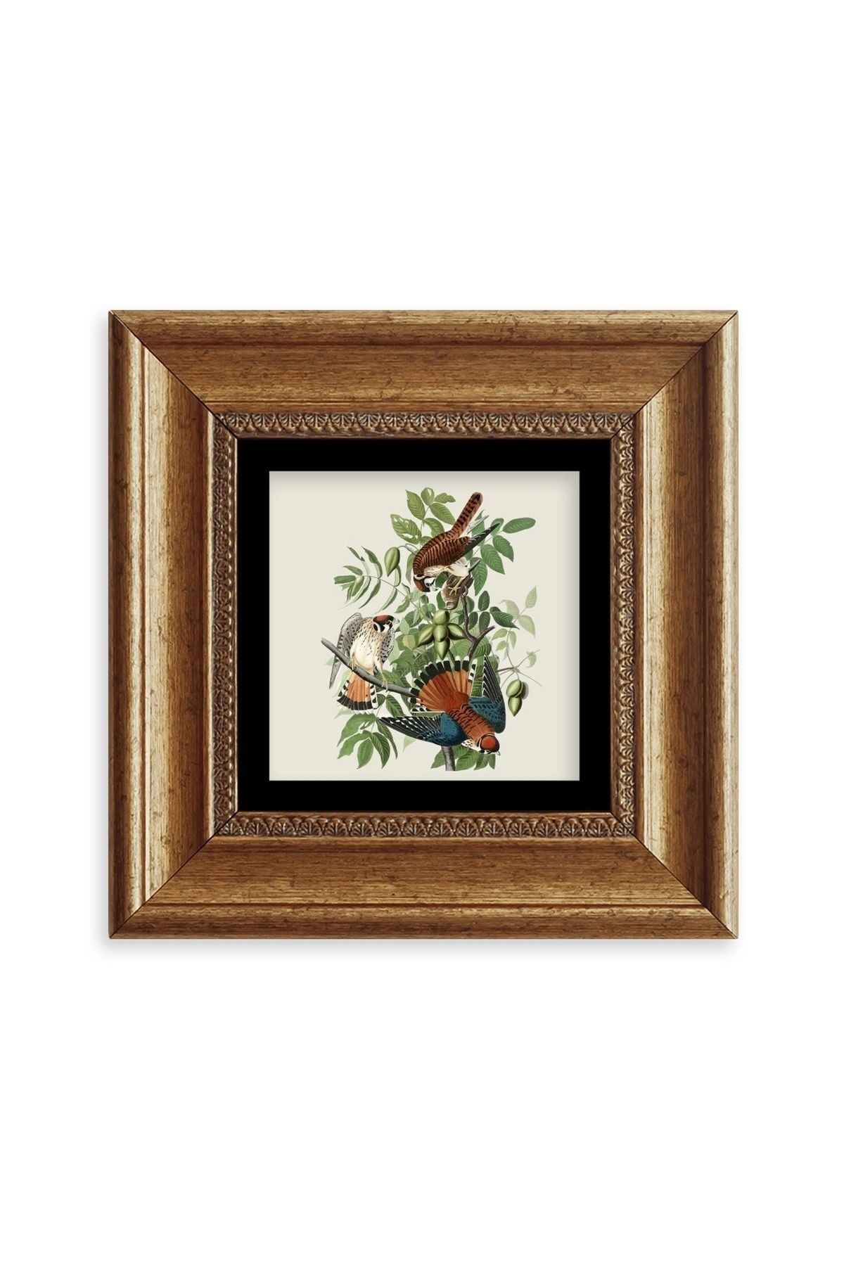 Kuş ve Yapraklar Çerçeveli Taş Tablo 20 cm