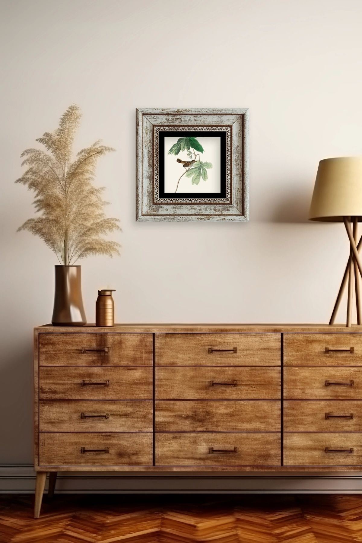 Yapraklar Çerçeveli Taş Tablo 20 cm