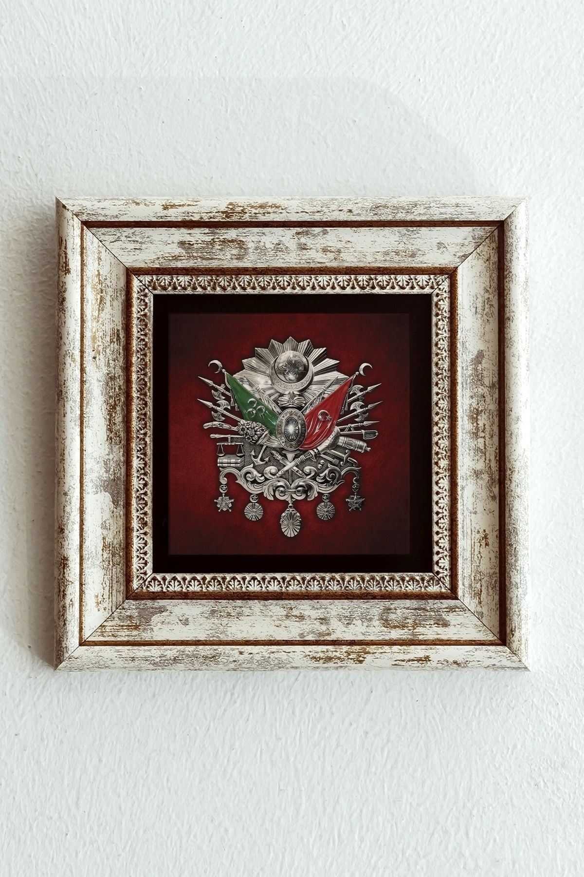 Osmanlı Tuğrası Çerçeveli Taş Tablo , Çerçeveli Taş Duvar Dekoru-enkcrcvtbl-00171 20 cm