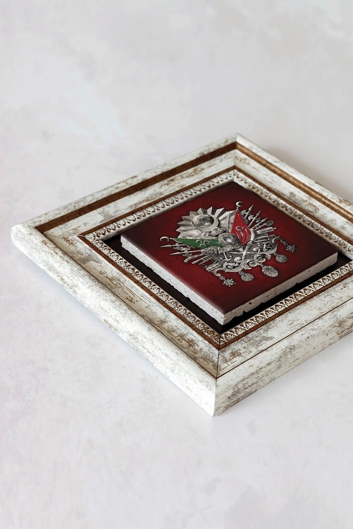 Osmanlı Tuğrası Çerçeveli Taş Tablo , Çerçeveli Taş Duvar Dekoru-enkcrcvtbl-00171 20 cm