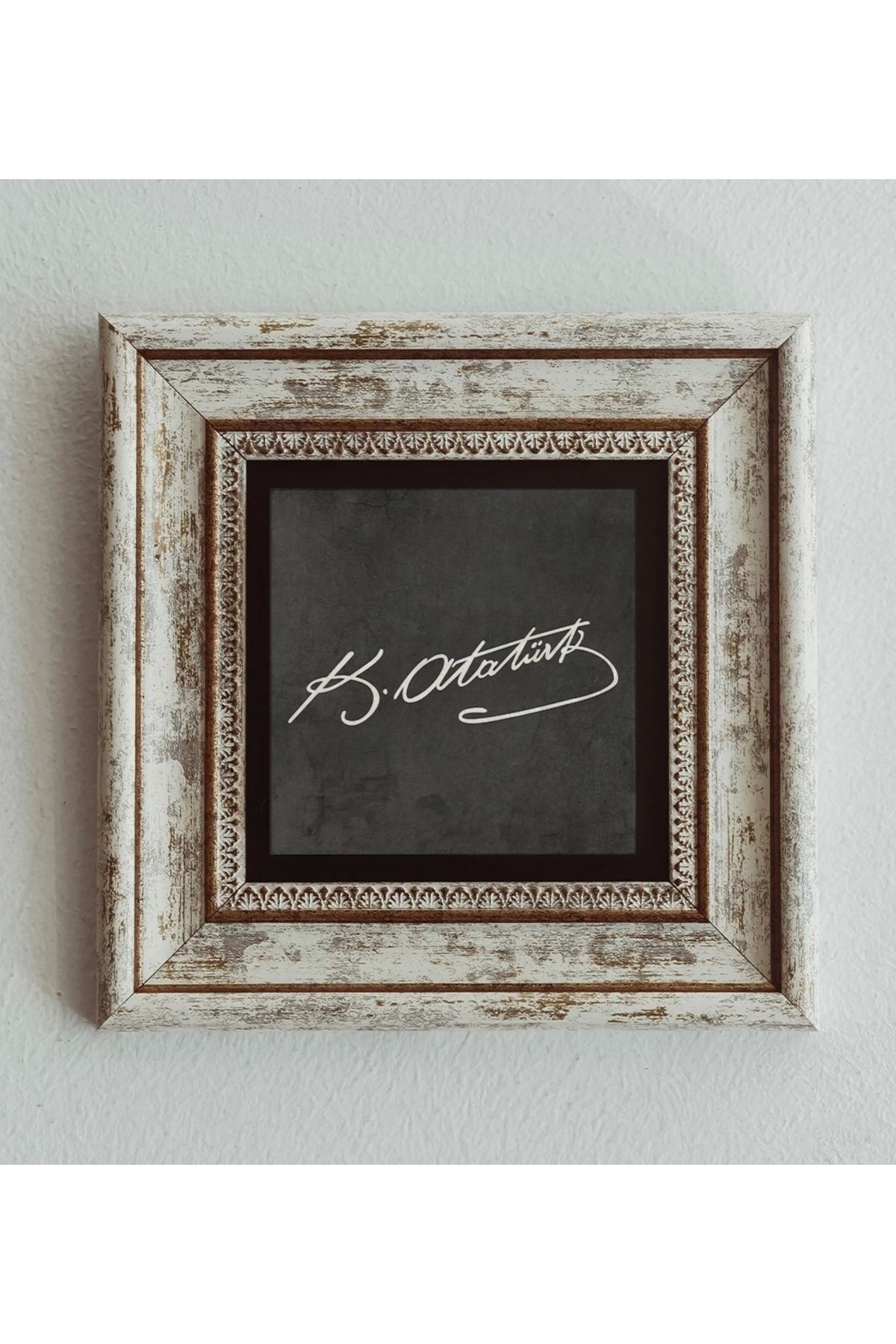 Atatürk Imzası Çerçeveli Taş Tablo , Çerçeveli Taş Duvar Dekoru 20 cm