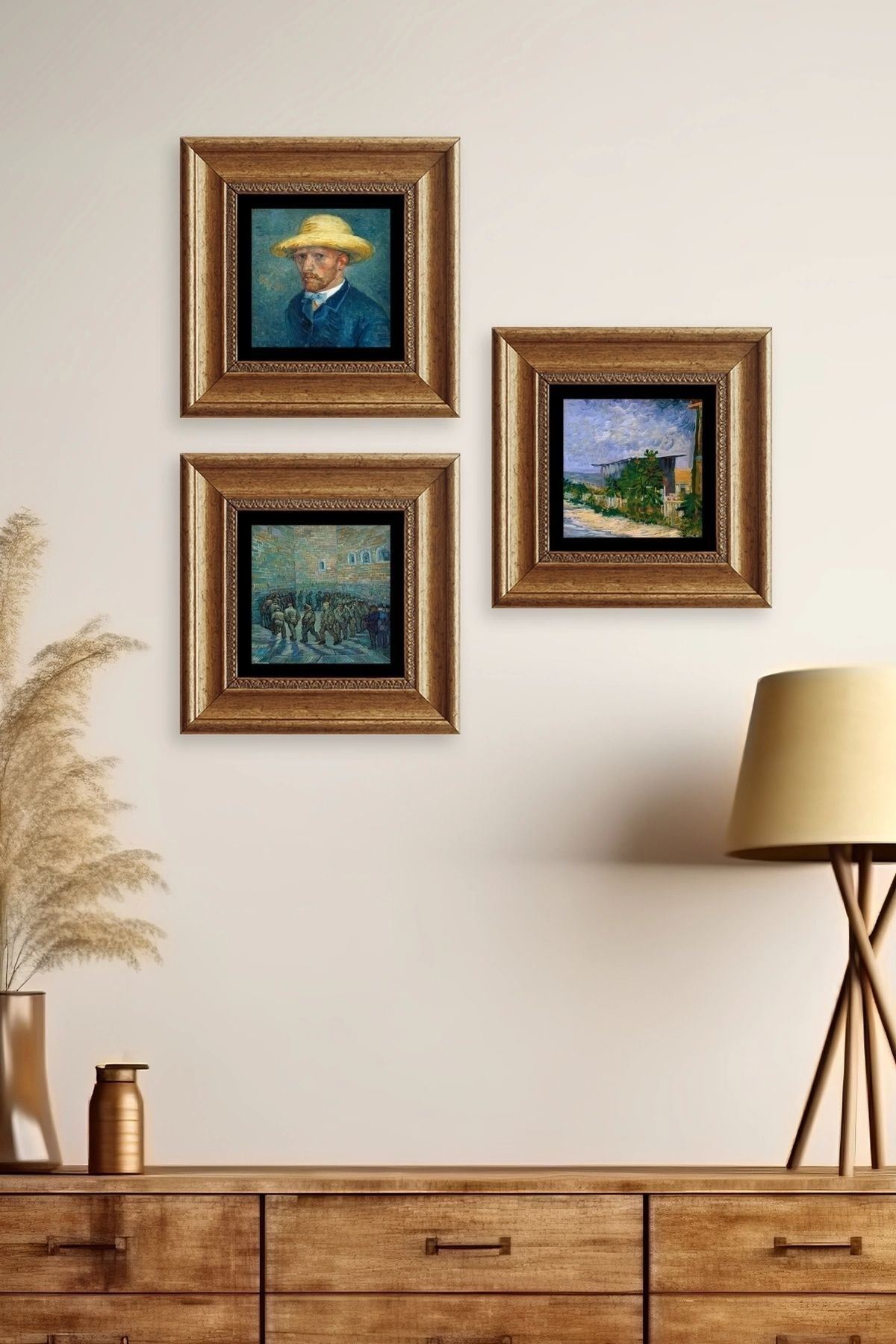 Van Gogh 3 lü Set Çerçeveli Taş Tablo 20 cm