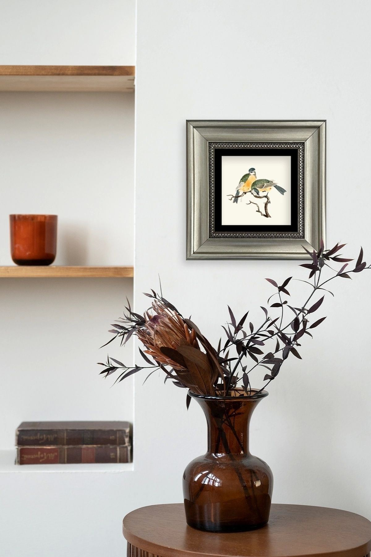 Dalda İki Kuş Çerçeveli Taş Tablo 20 cm