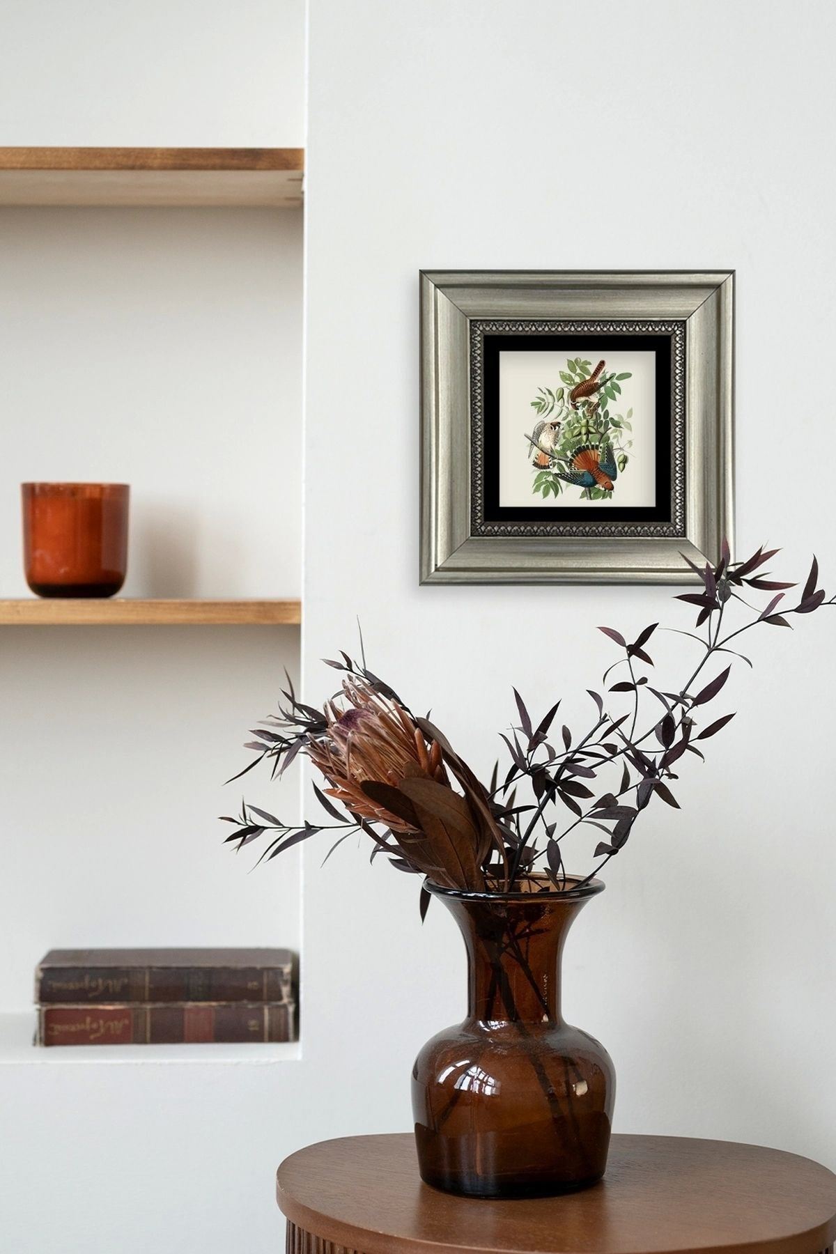 Kuş ve Yapraklar Çerçeveli Taş Tablo 20 cm