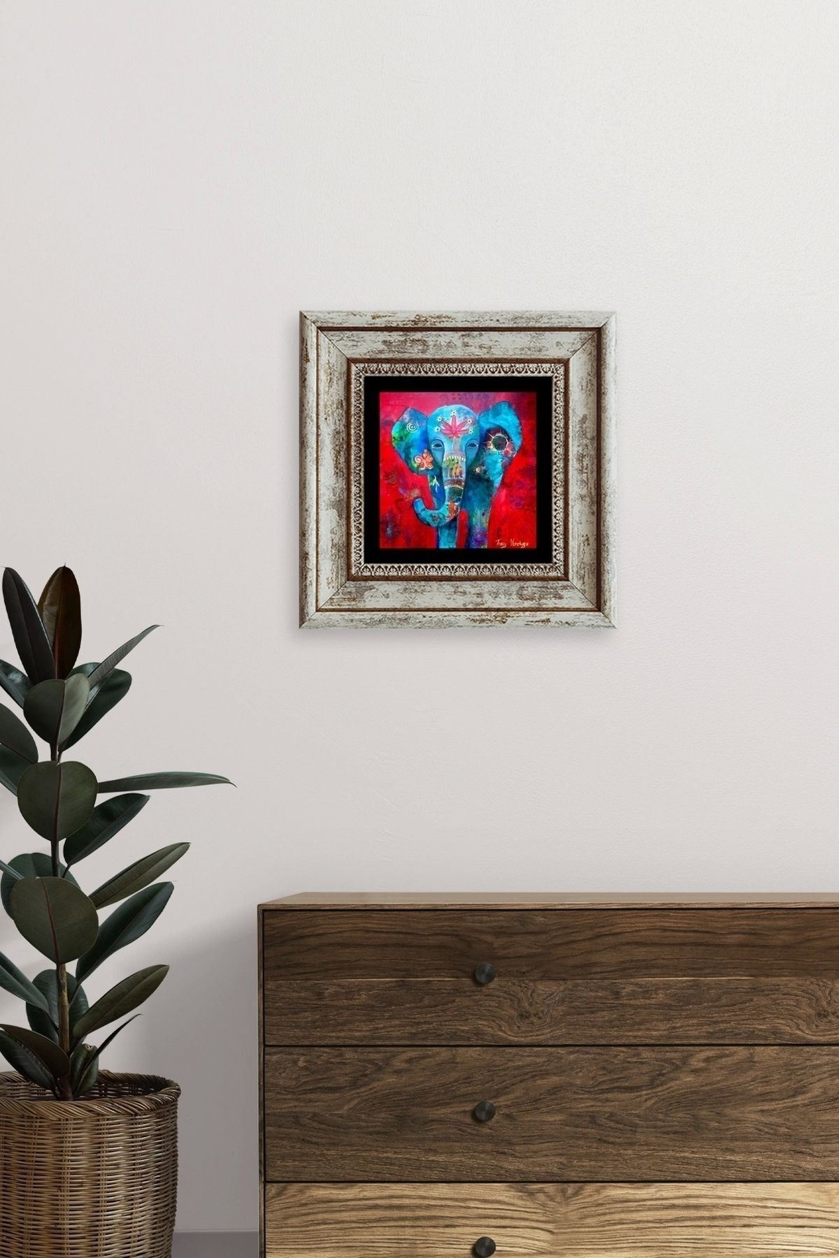 Fil Çerçeveli Taş Tablo 20 cm