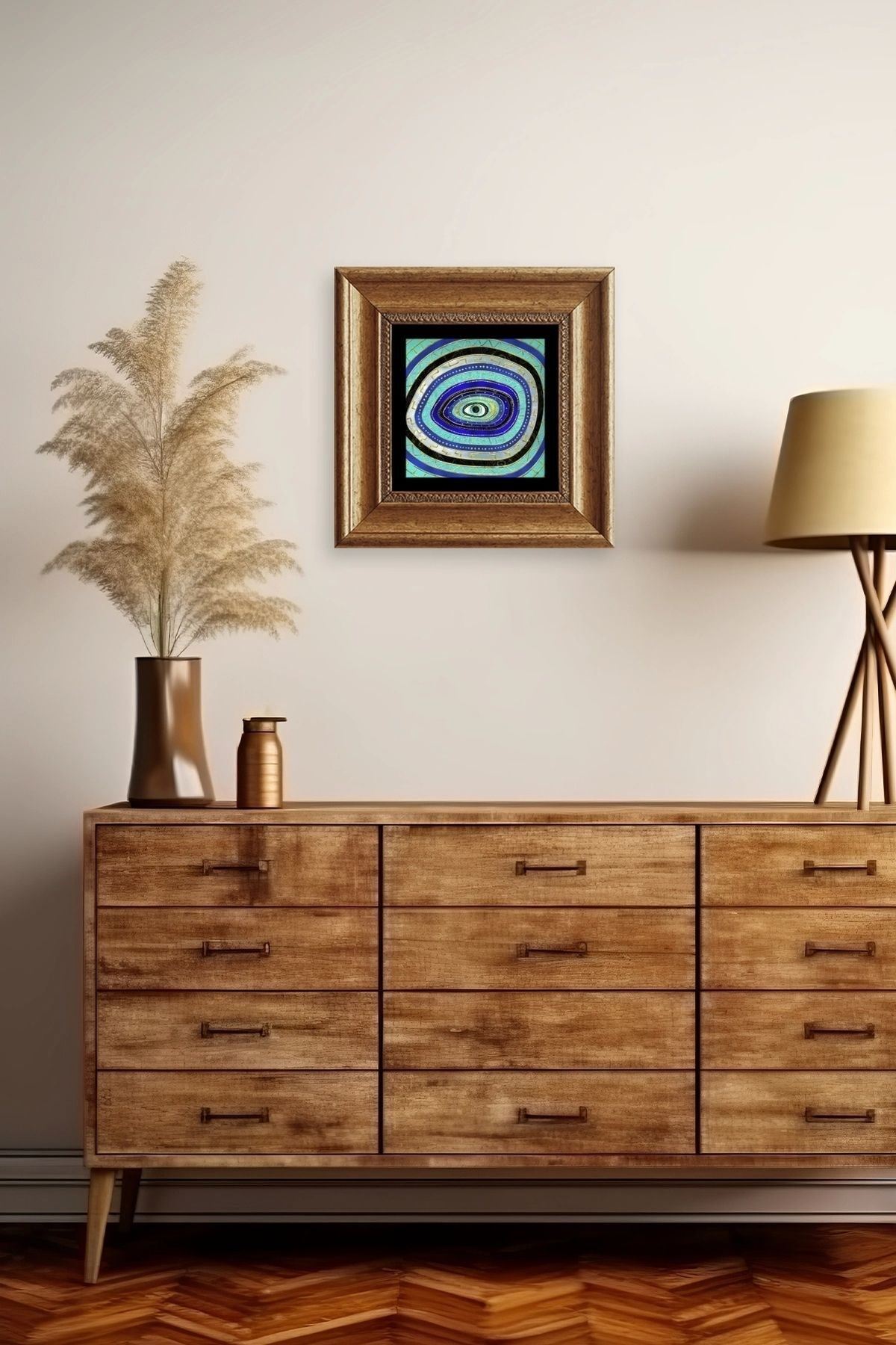 Nazar Boncuğu Çerçeveli Taş Tablo 20 cm