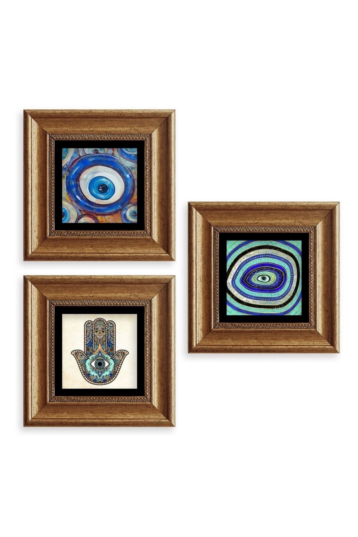 Nazar 3 lü Set Çerçeveli Taş Tablo 20 cm