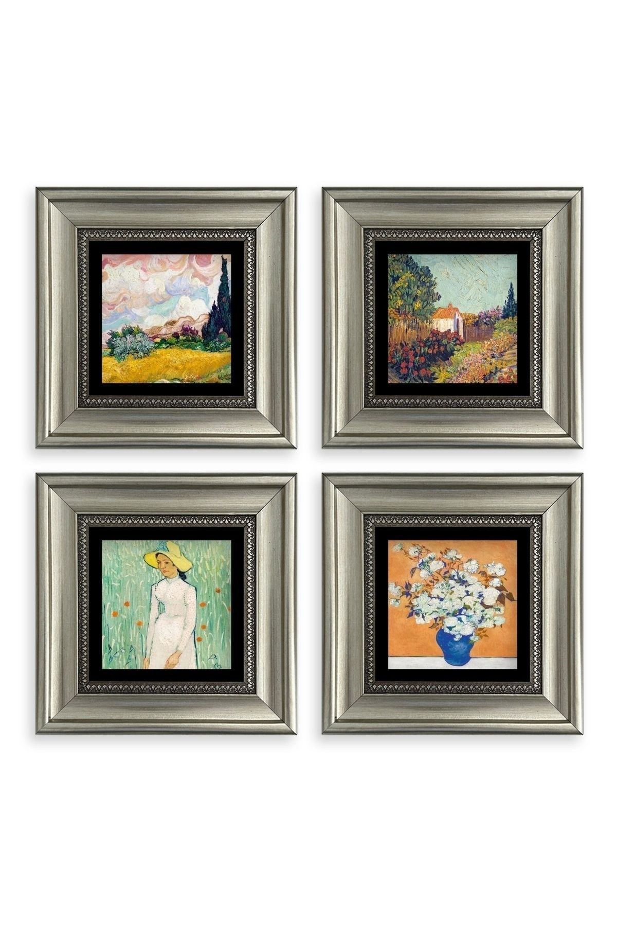 Van Gogh 4 lü Set Çerçeveli Taş Tablo 20 cm