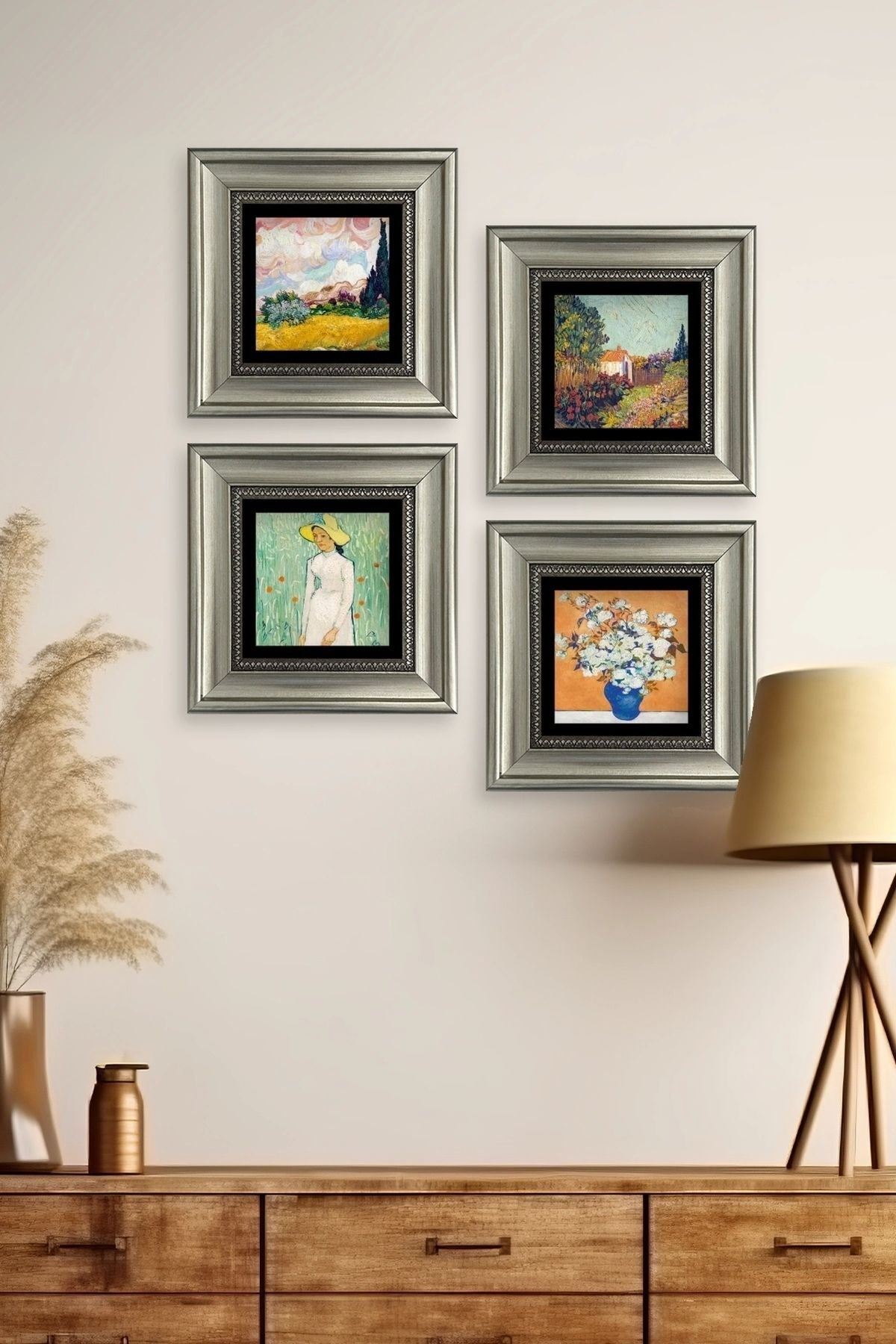 Van Gogh 4 lü Set Çerçeveli Taş Tablo 20 cm
