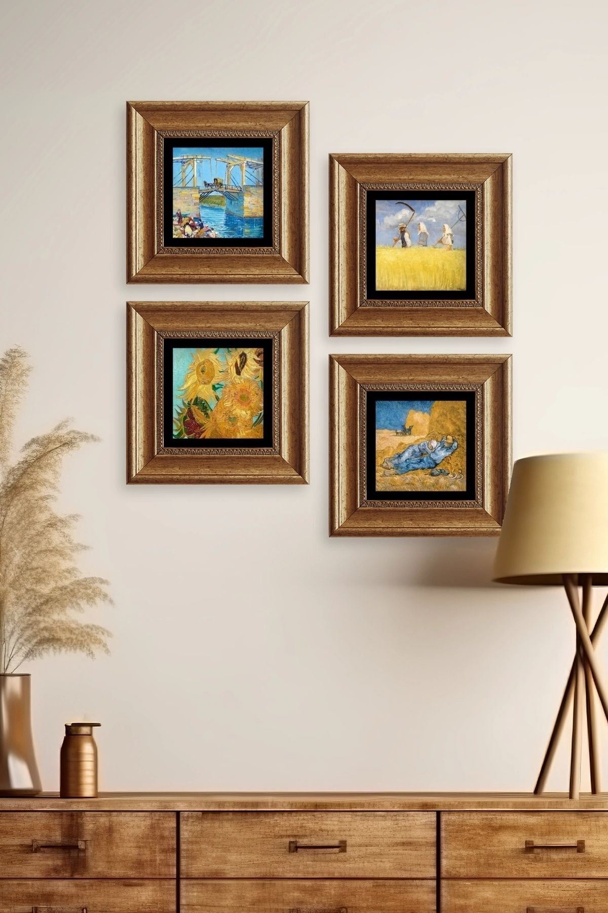 Van Gogh 4 lü Set Çerçeveli Taş Tablo 20 cm