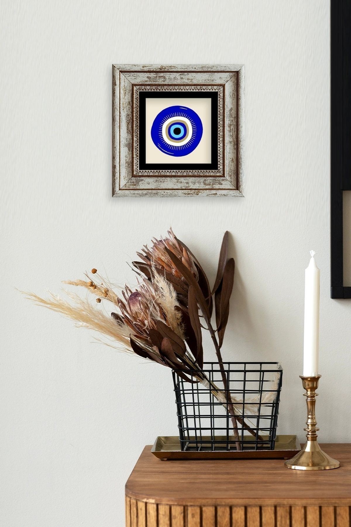 Nazar Boncuğu Çerçeveli Taş Tablo 20 cm