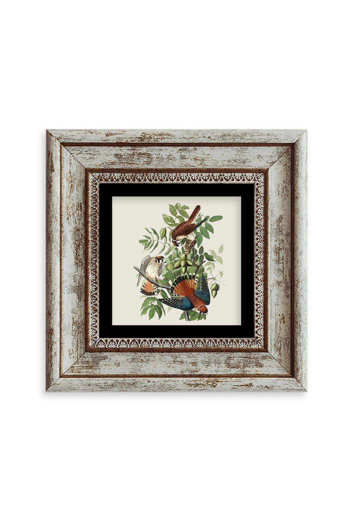 Kuş ve Yapraklar Çerçeveli Taş Tablo 20 cm