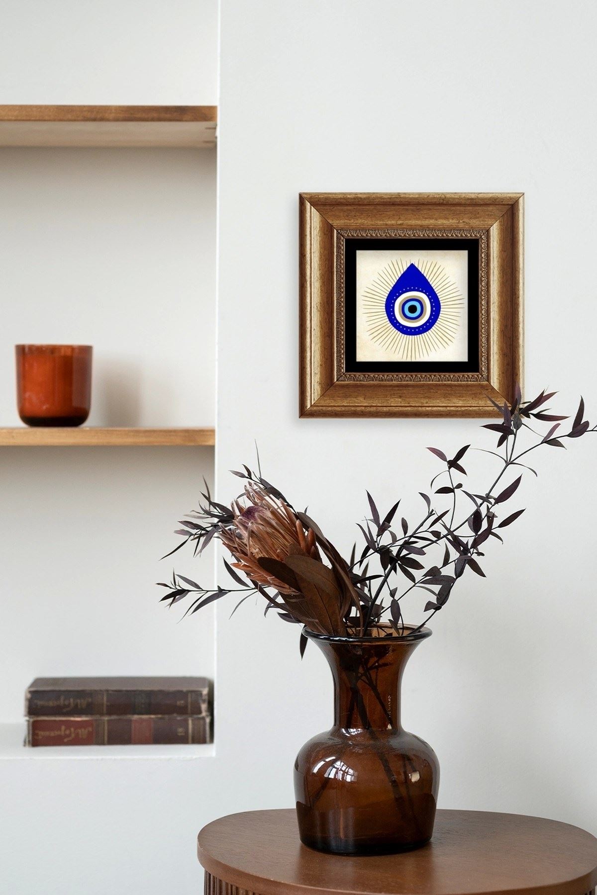 Nazar Boncuğu Çerçeveli Taş Tablo 20 cm