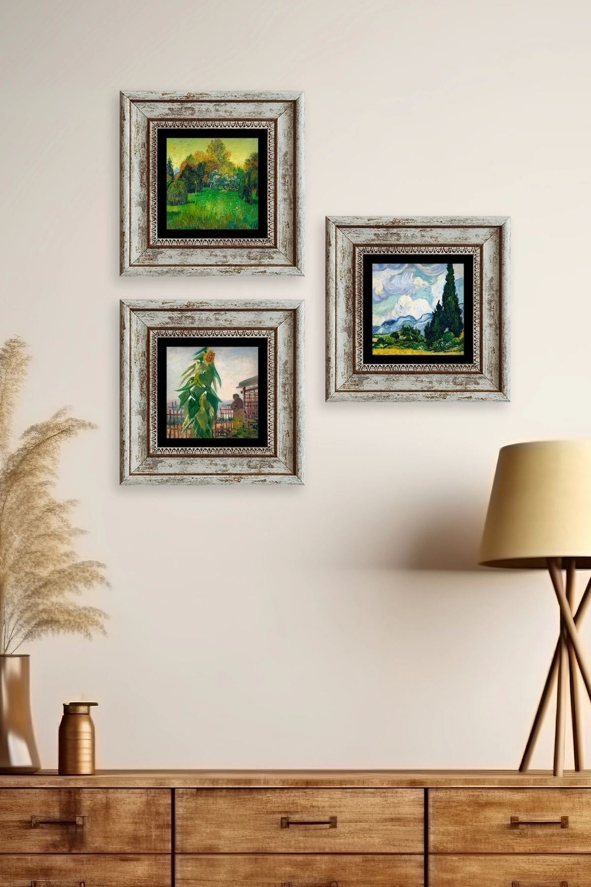 Doğa 3 lü Set Çerçeveli Taş Tablo 20 cm