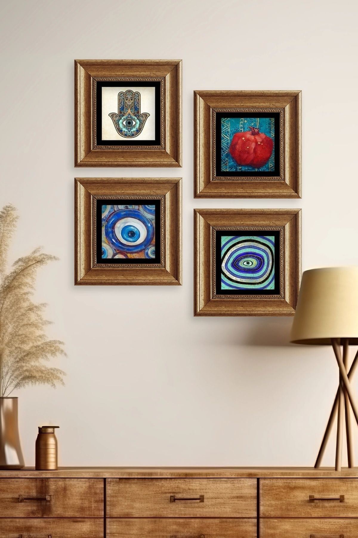 Mistik 4 lü Set Çerçeveli Taş Tablo 20 cm