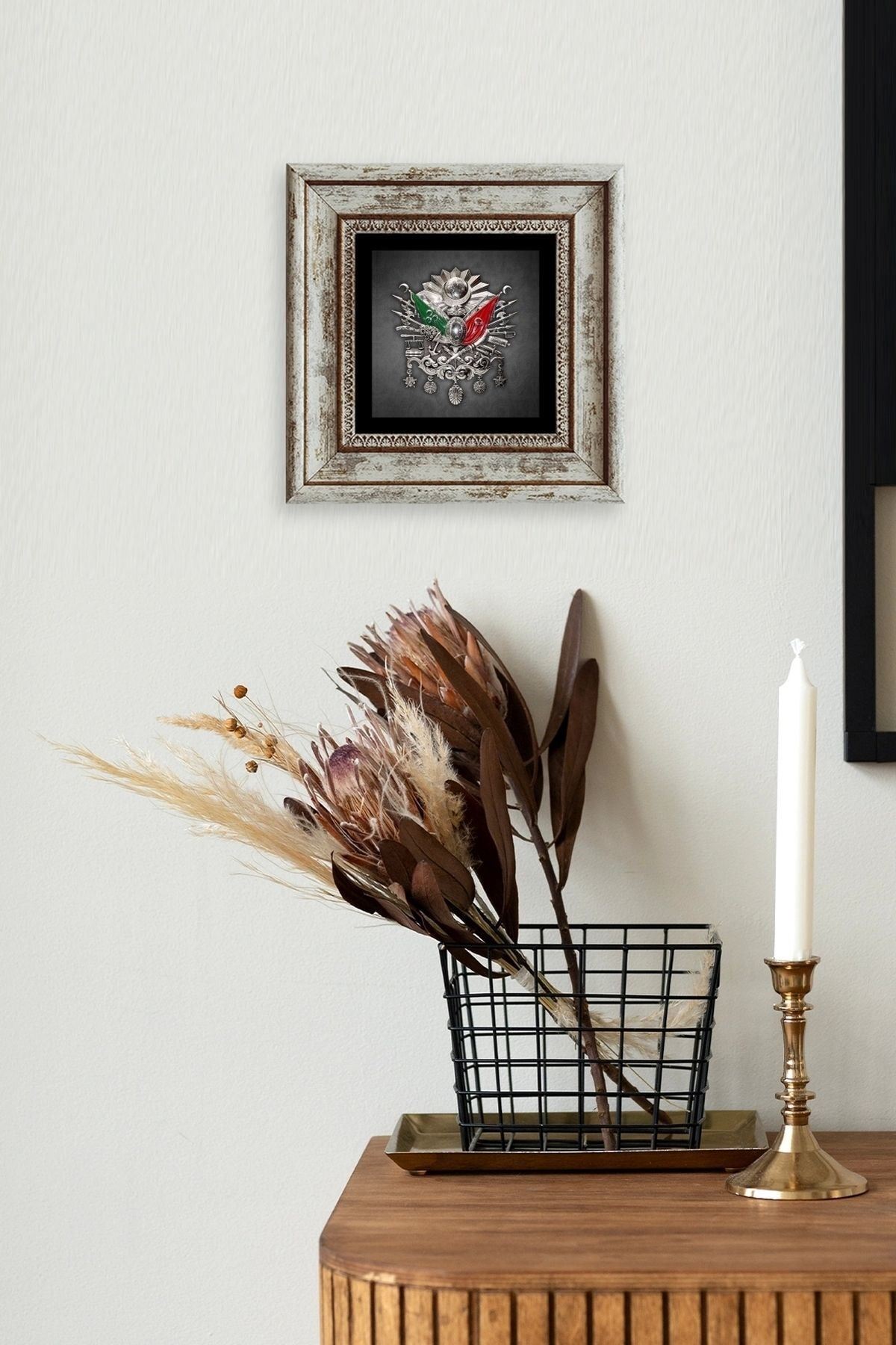 Osmanlı Arması Çerçeveli Taş Tablo 20 cm