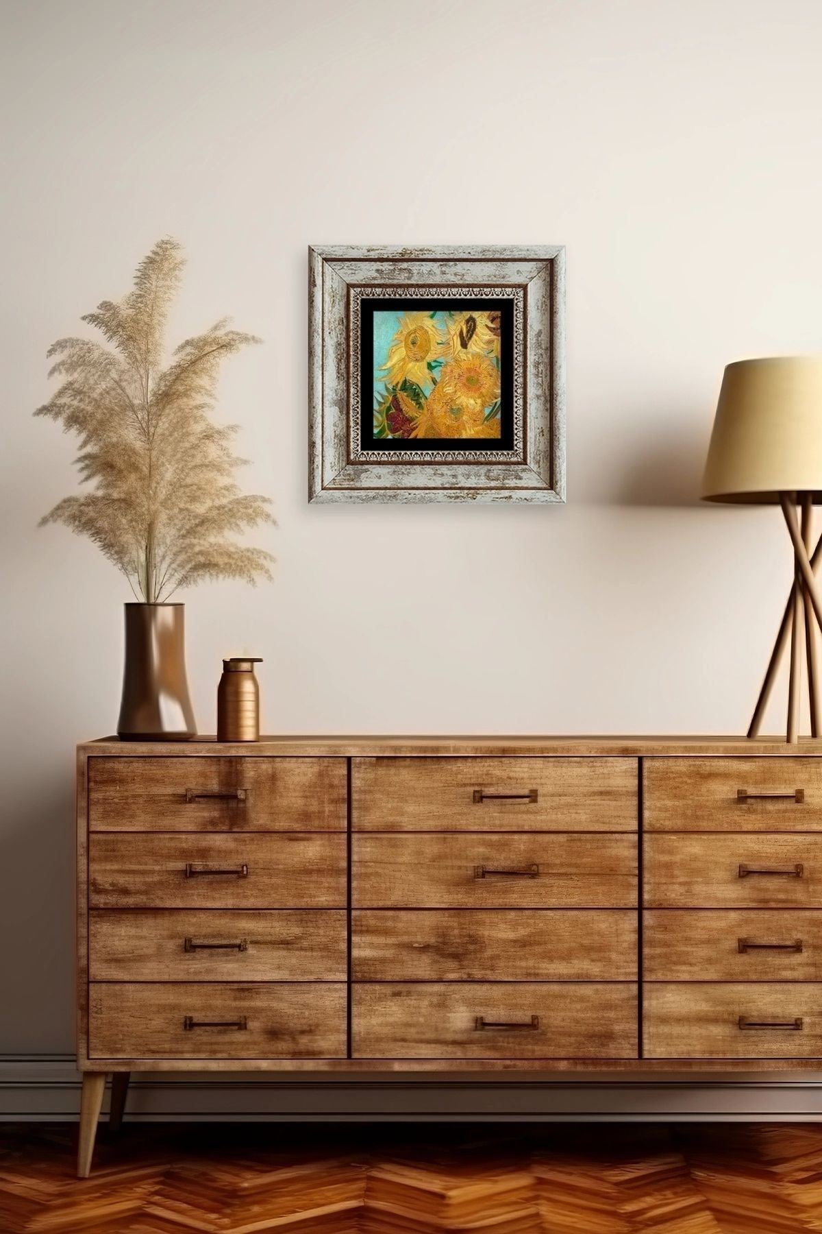 Ayçiçeği Çerçeveli Taş Tablo 20 cm