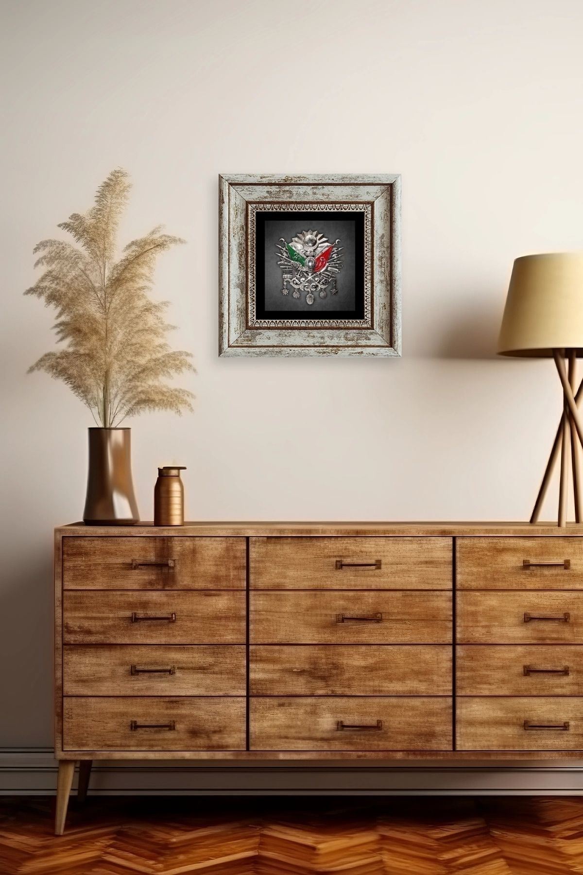 Osmanlı Arması Çerçeveli Taş Tablo 20 cm