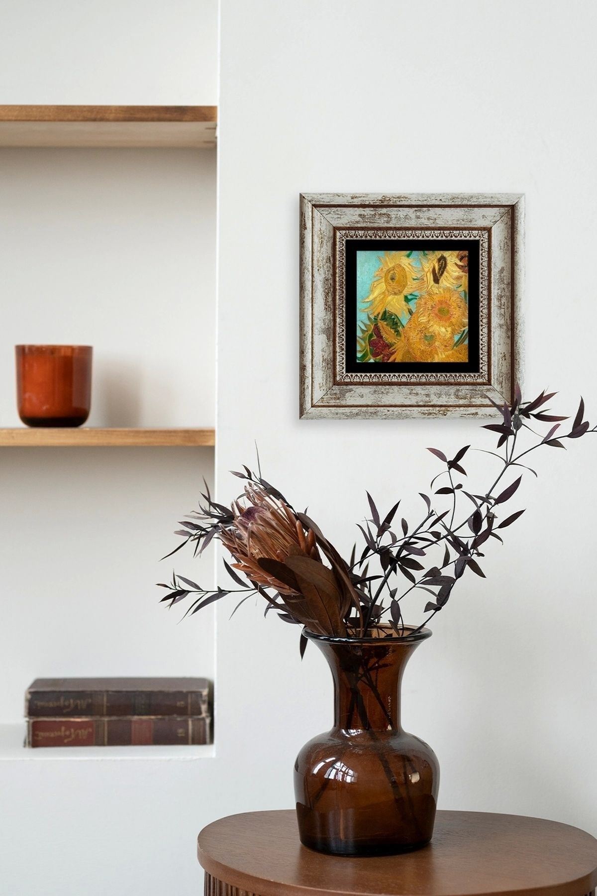 Ayçiçeği Çerçeveli Taş Tablo 20 cm