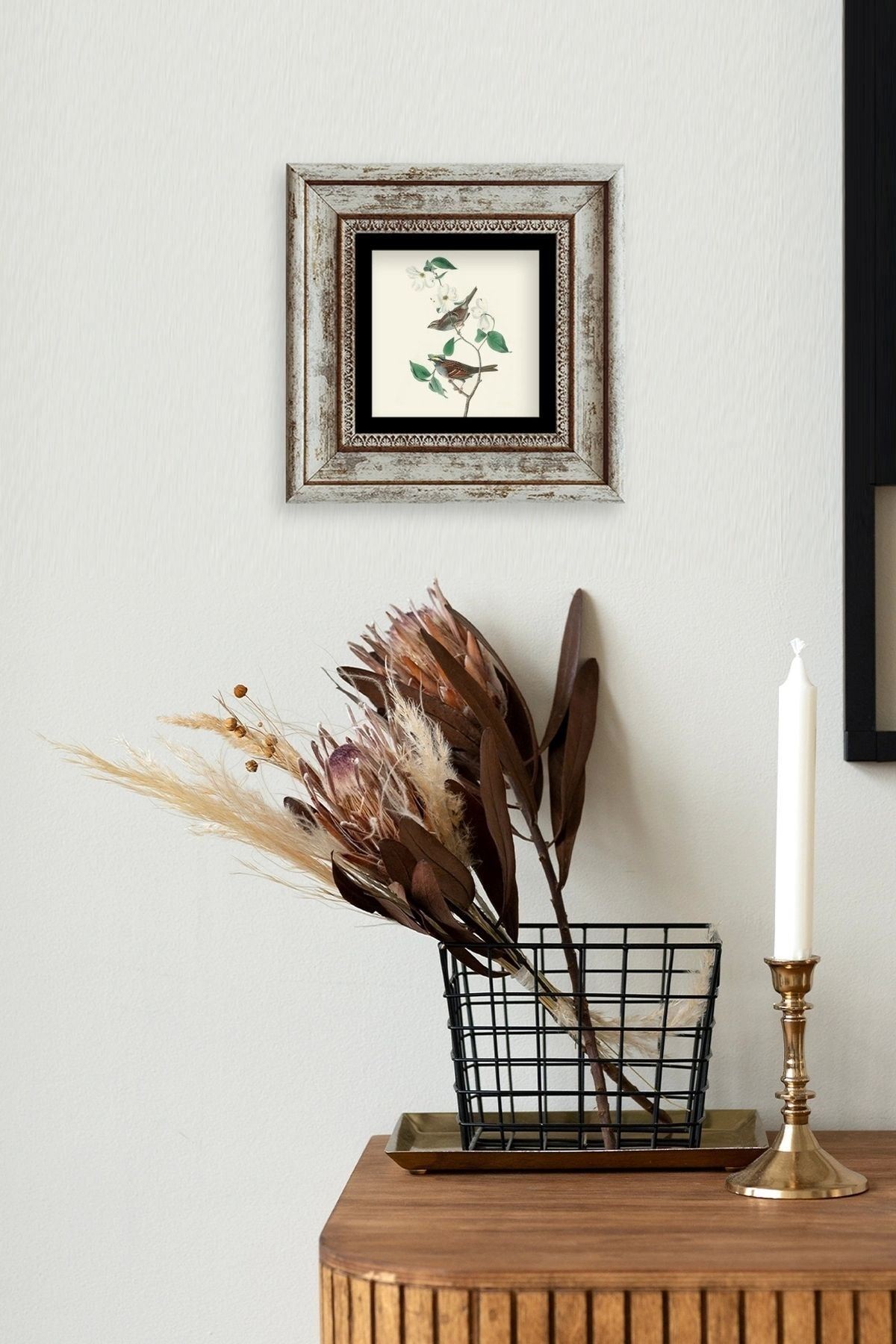 Kuşlar ve Ağaç Çerçeveli Taş Tablo 20 cm