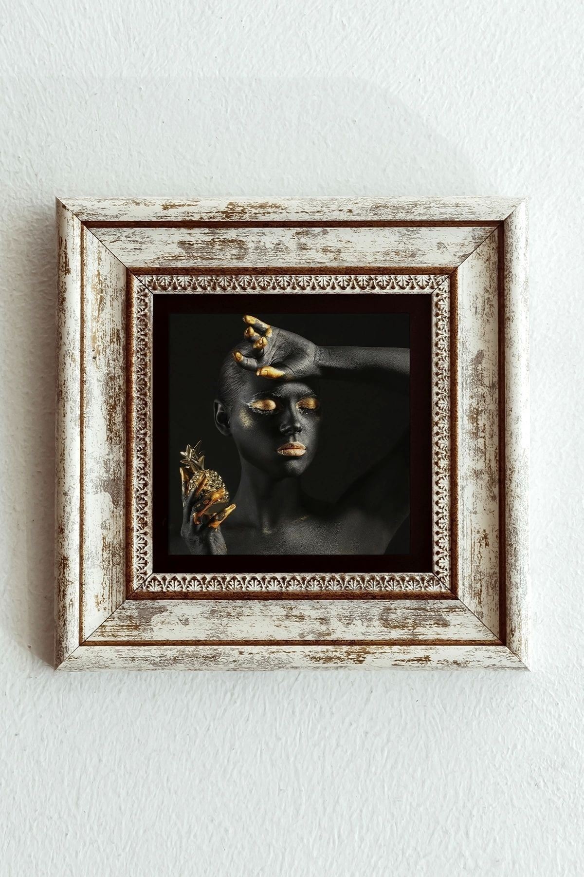 Afrikalı Kadın Çerçeveli Taş Tablo , Çerçeveli Taş Duvar Dekoru-enkcrcvtbl-00108 20 cm