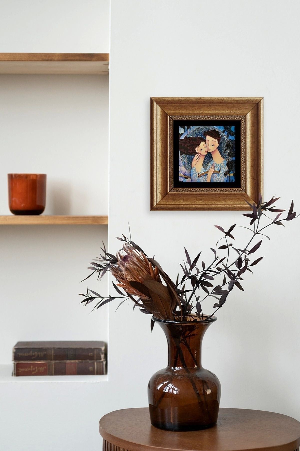 Sevgililer Çerçeveli Taş Tablo 20 cm