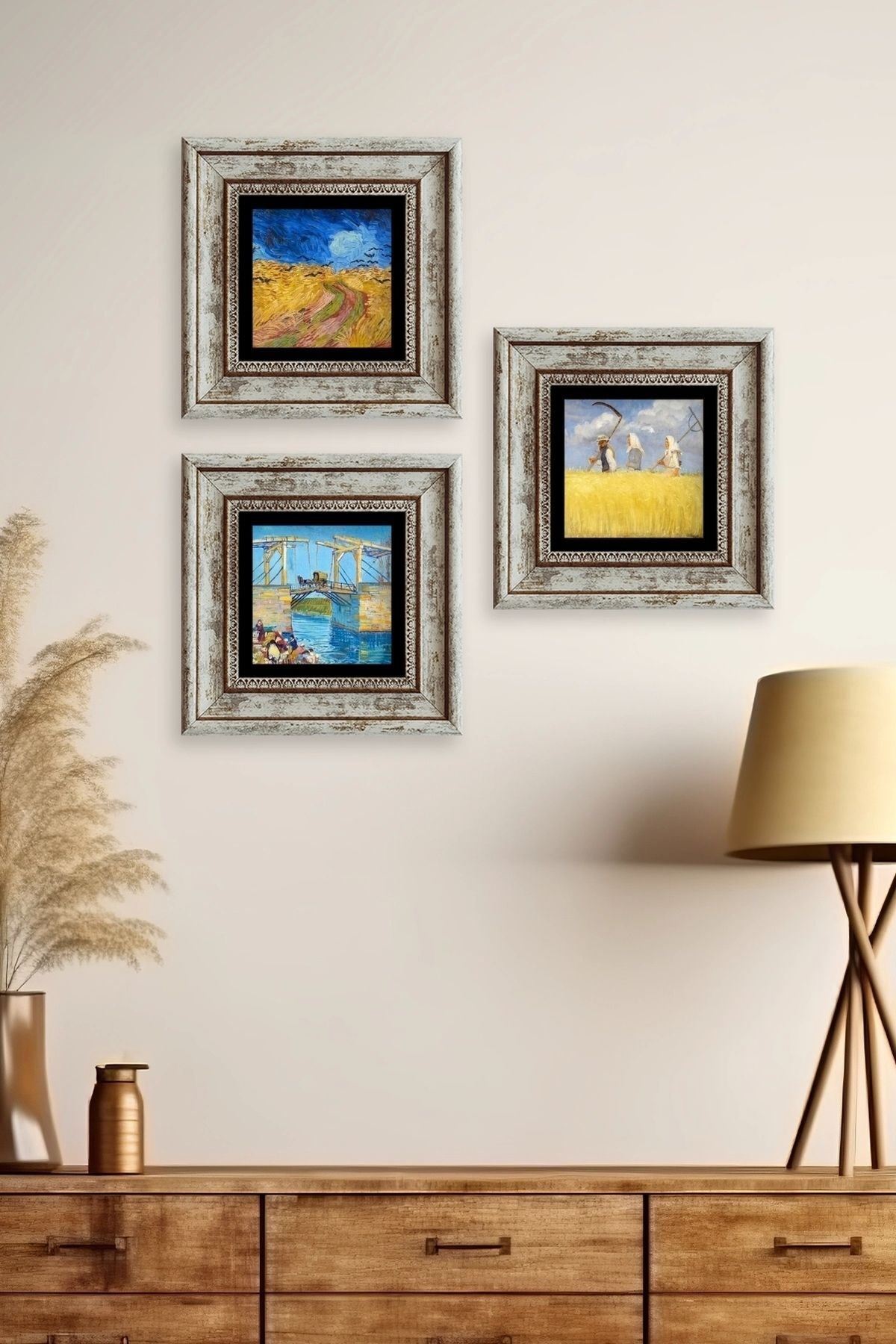 Kasaba 3 lü Set Çerçeveli Taş Tablo 20 cm