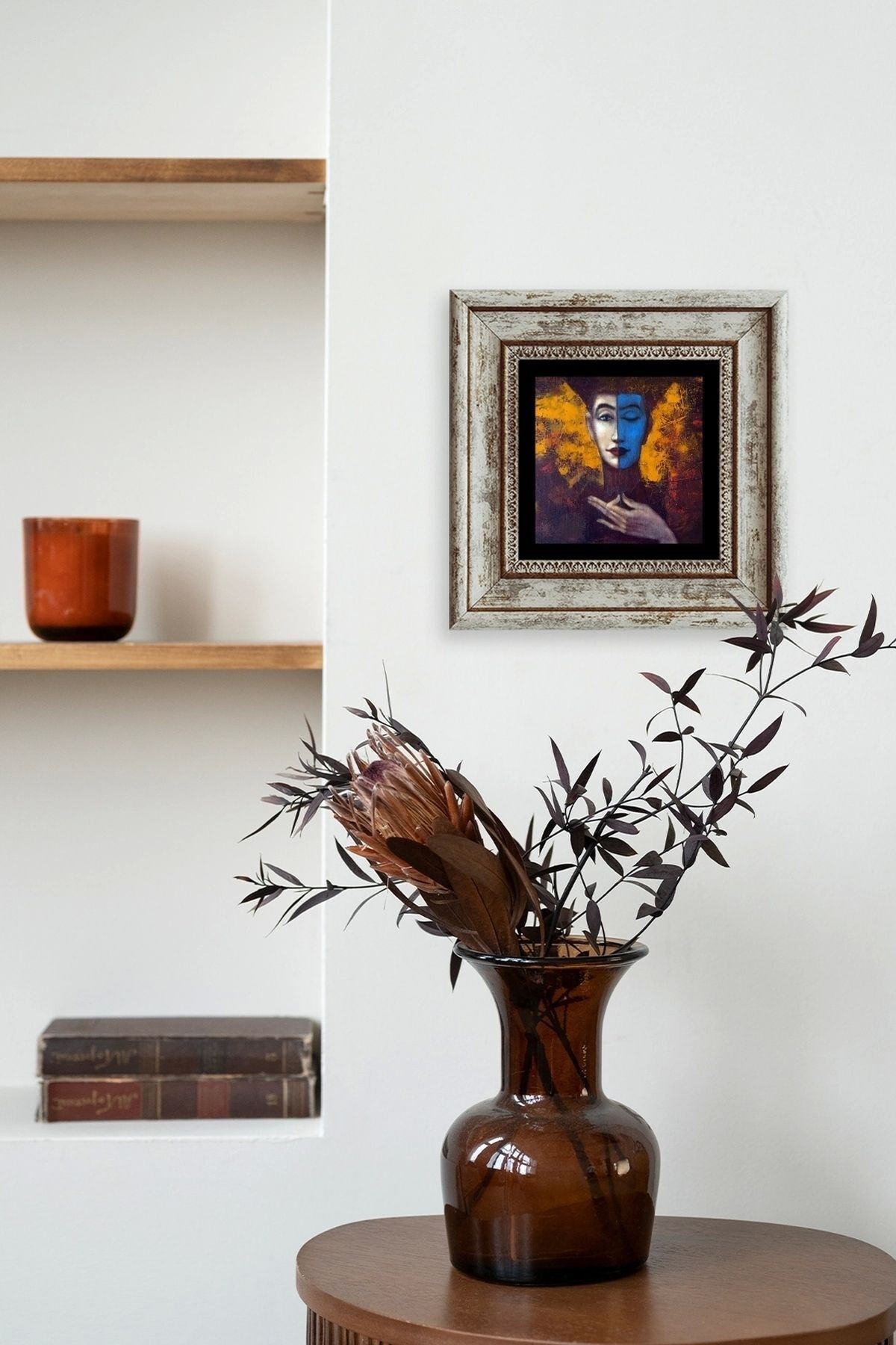 İki Ruh Hali Kadın Çerçeveli Taş Tablo 20 cm