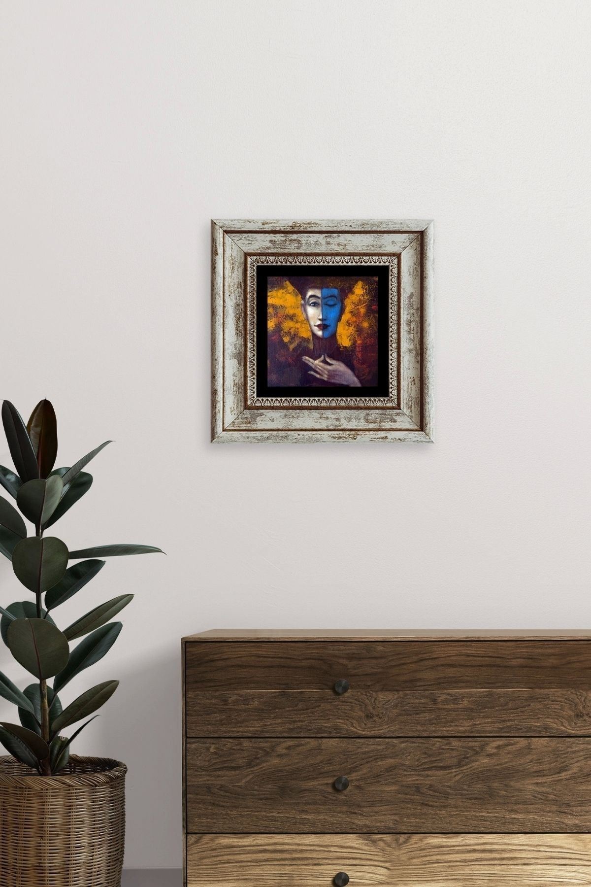 İki Ruh Hali Kadın Çerçeveli Taş Tablo 20 cm