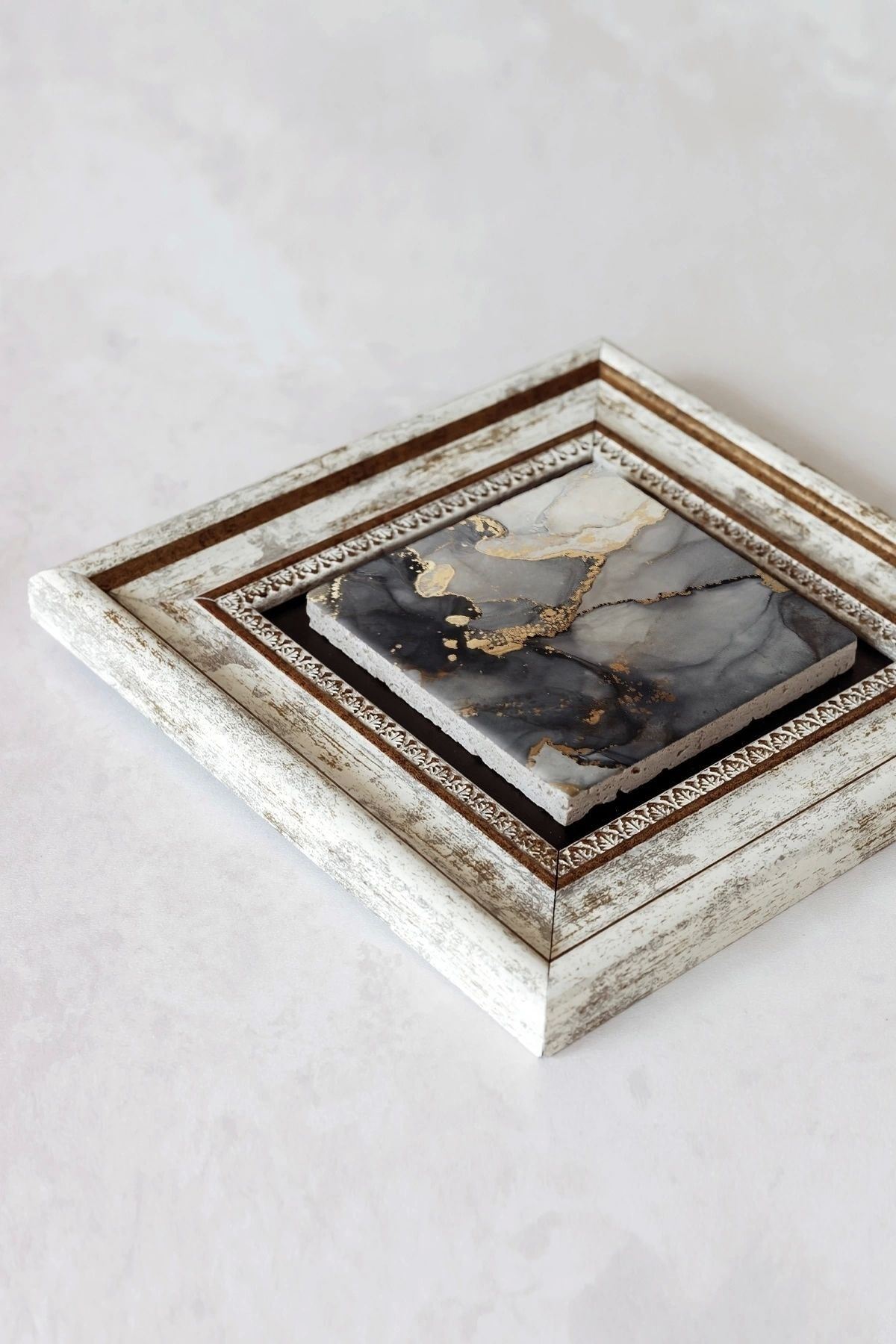 Desenli Çerçeveli Taş Tablo , Çerçeveli Taş Duvar Dekoru-enkcrcvtbl-00176 20 cm