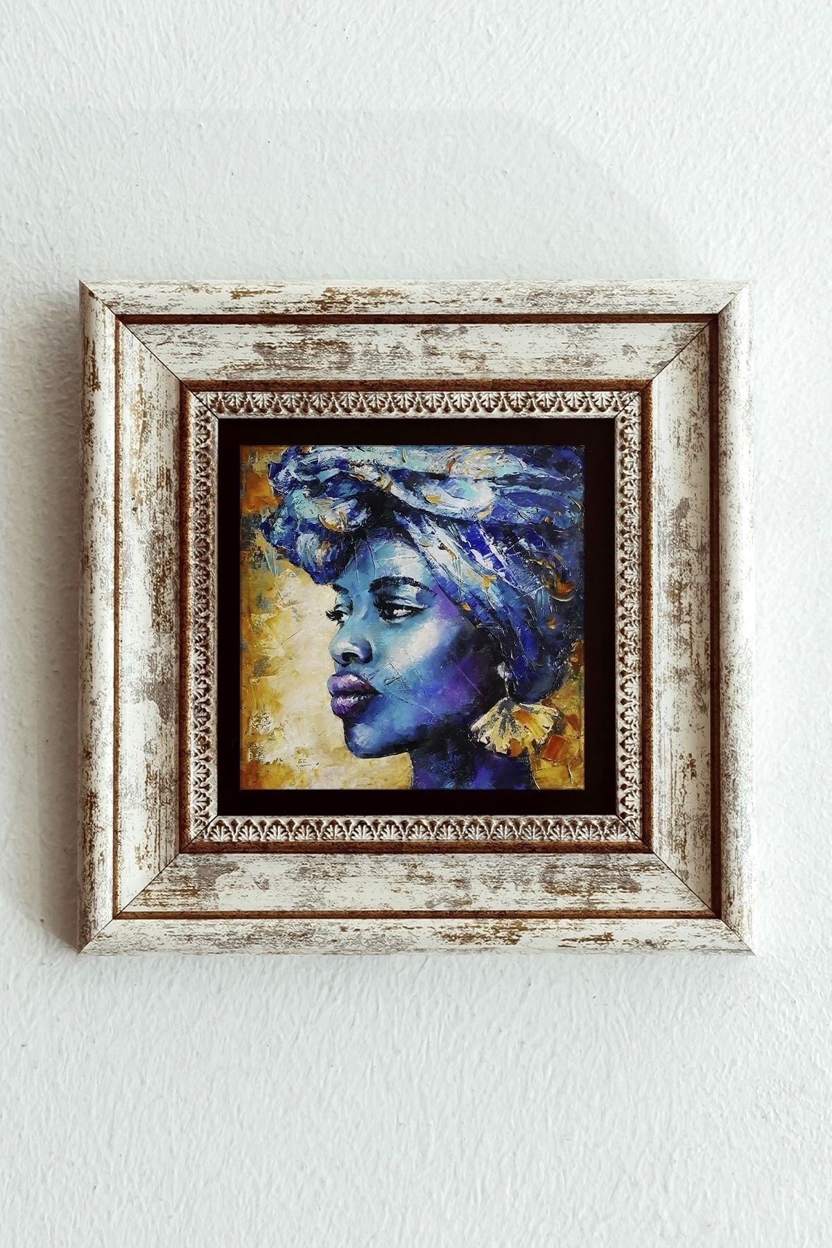 Afrikalı Kadın Çerçeveli Taş Tablo , Çerçeveli Taş Duvar Dekoru-enkcrcvtbl-00148 20 cm