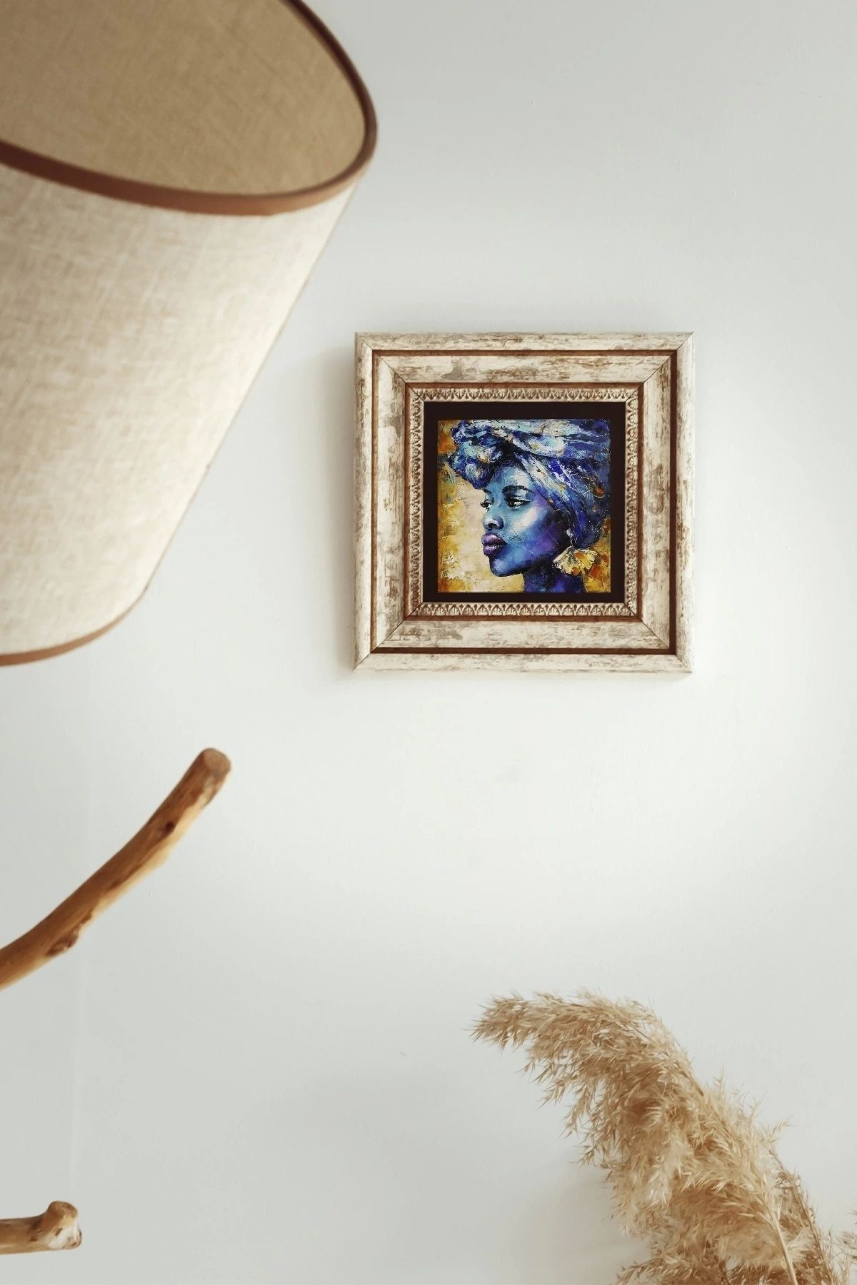 Afrikalı Kadın Çerçeveli Taş Tablo , Çerçeveli Taş Duvar Dekoru-enkcrcvtbl-00148 20 cm