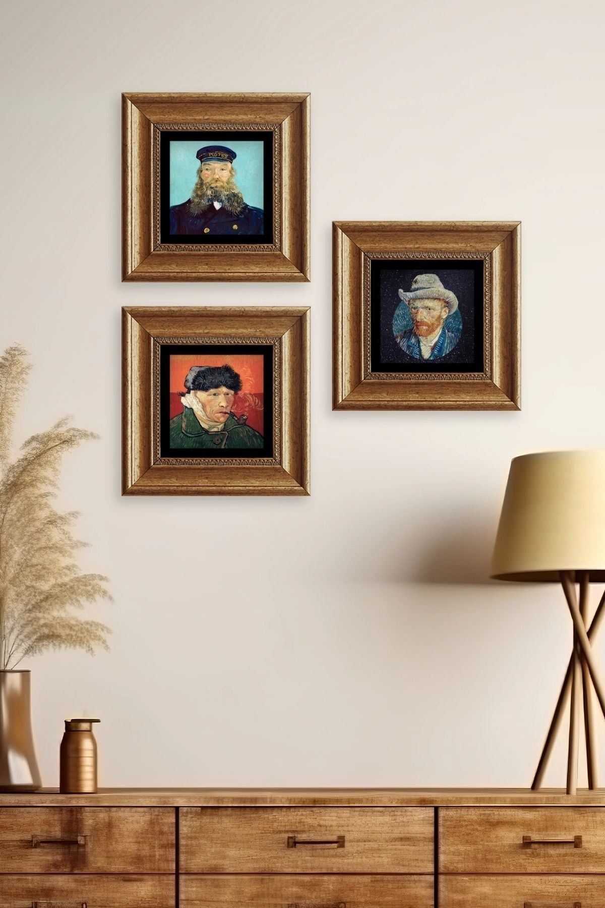 Van Gogh 3 lü Set Çerçeveli Taş Tablo 20 cm