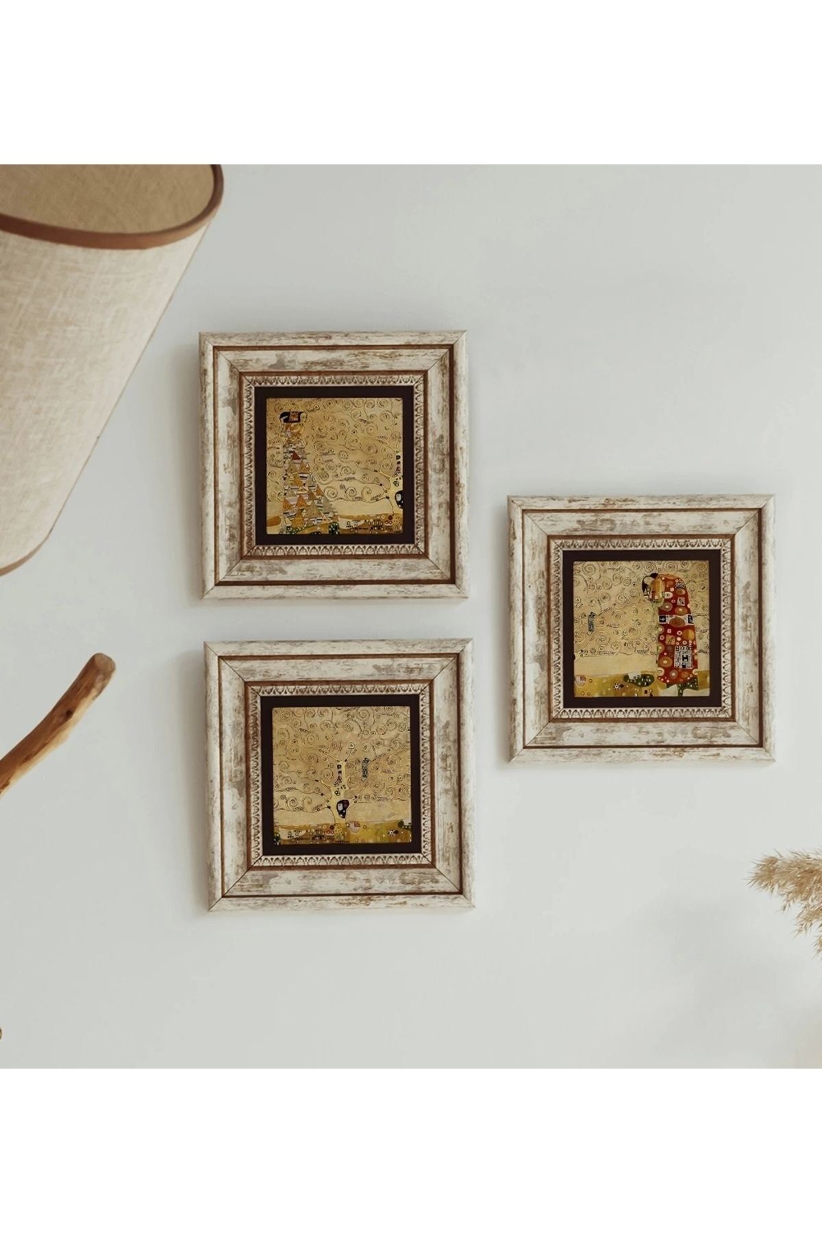 Gustav Klimt 3'lü Çerçeveli Taş Tablo , Çerçeveli Taş Duvar Dekoru 20 cm