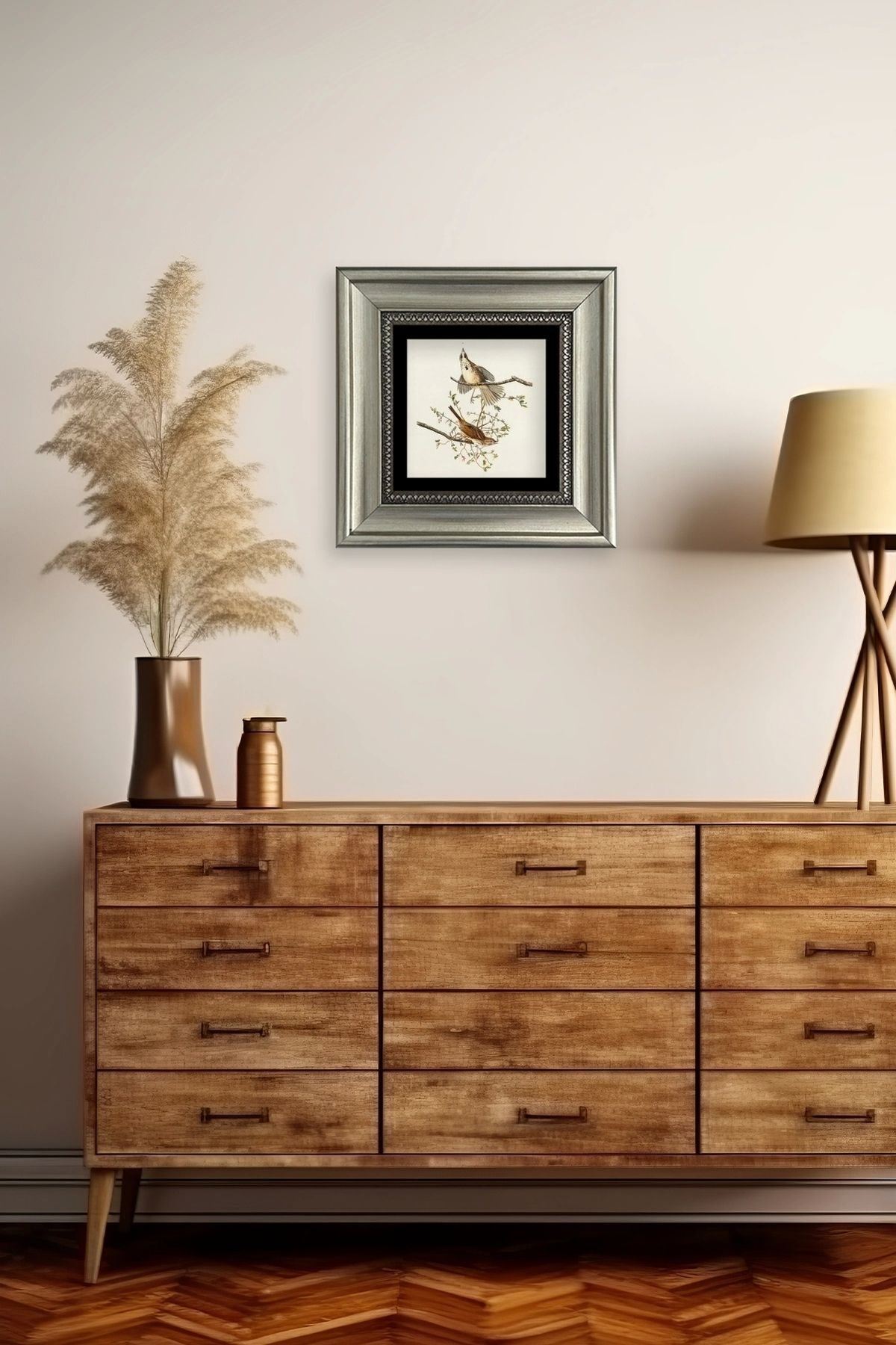 Yabani Dal Serçe Çerçeveli Taş Tablo 20 cm