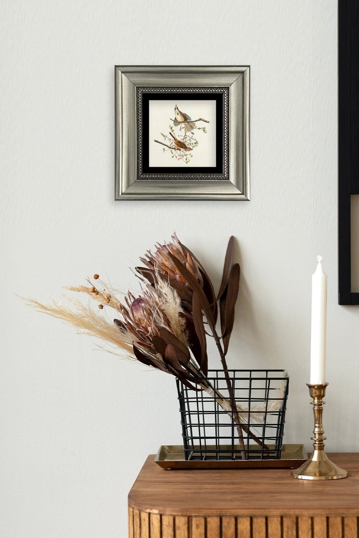 Yabani Dal Serçe Çerçeveli Taş Tablo 20 cm