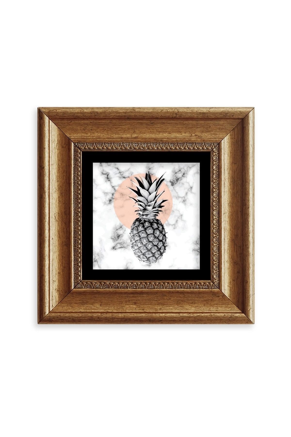 Ananas Çerçeveli Taş Tablo 20 cm