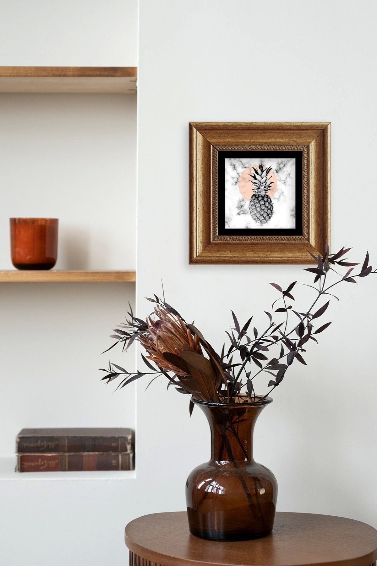 Ananas Çerçeveli Taş Tablo 20 cm