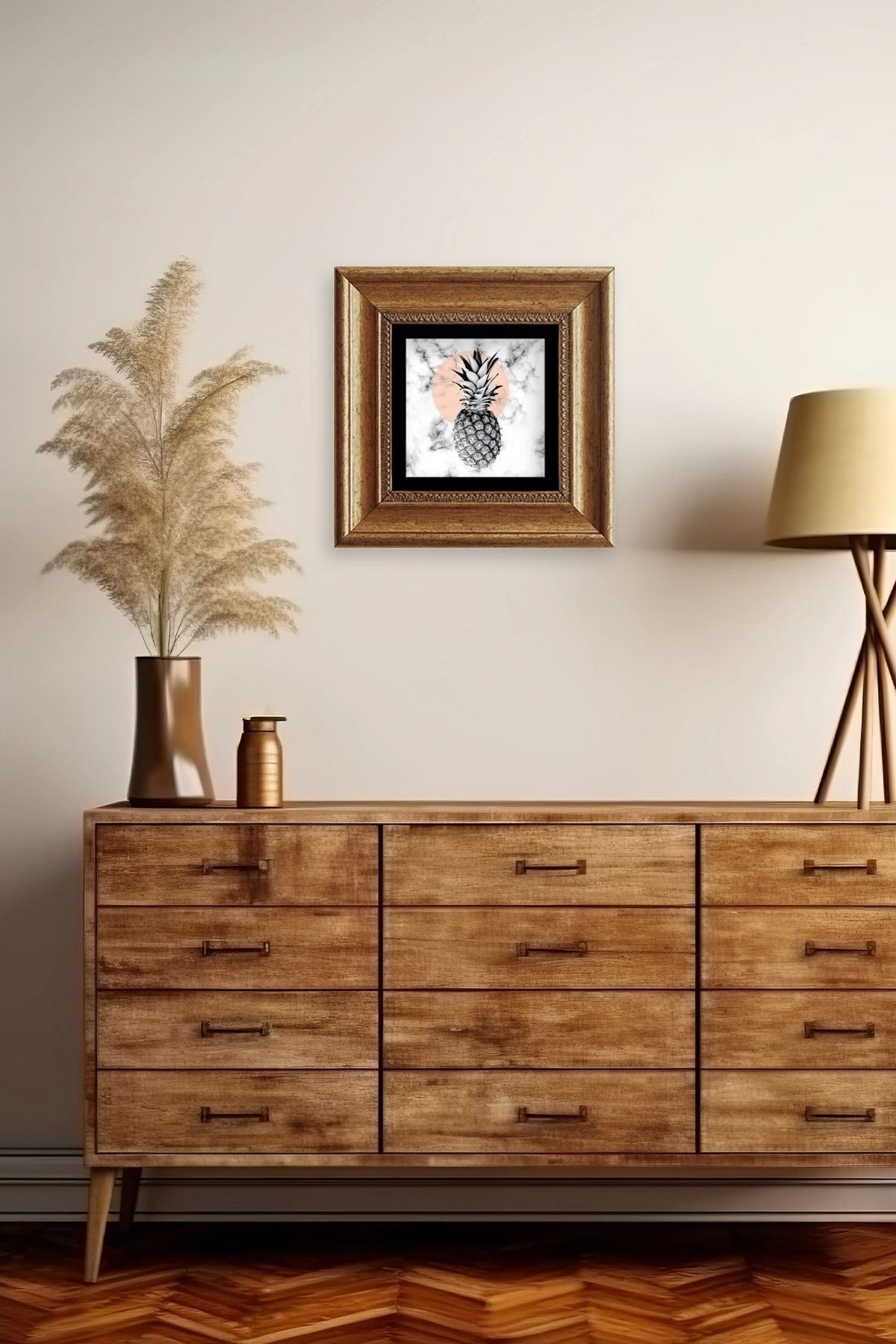 Ananas Çerçeveli Taş Tablo 20 cm