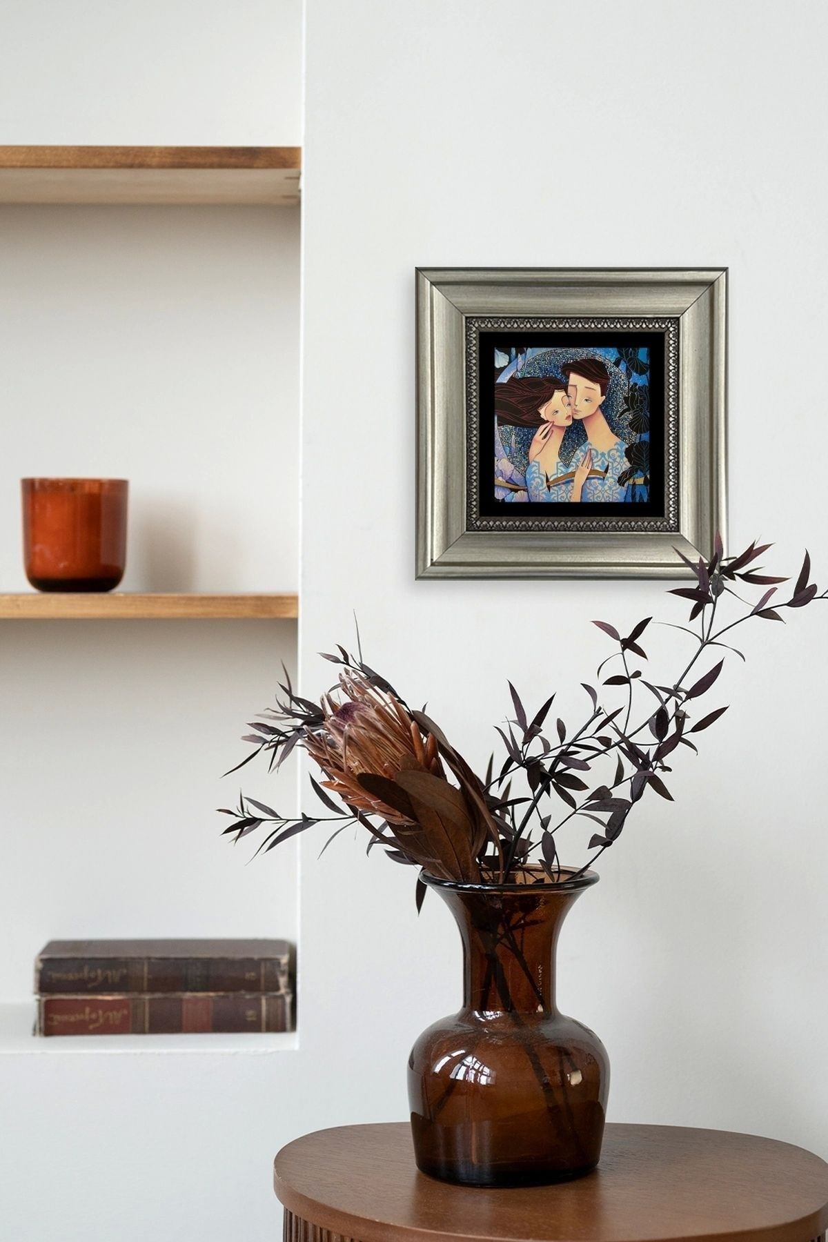 Sevgililer Çerçeveli Taş Tablo 20 cm