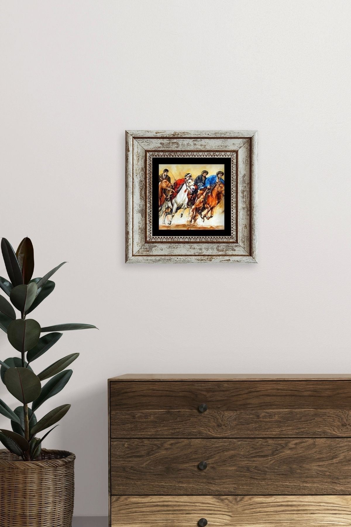 Koşan Atlar Yağlı Boya Çerçeveli Taş Tablo 20 cm