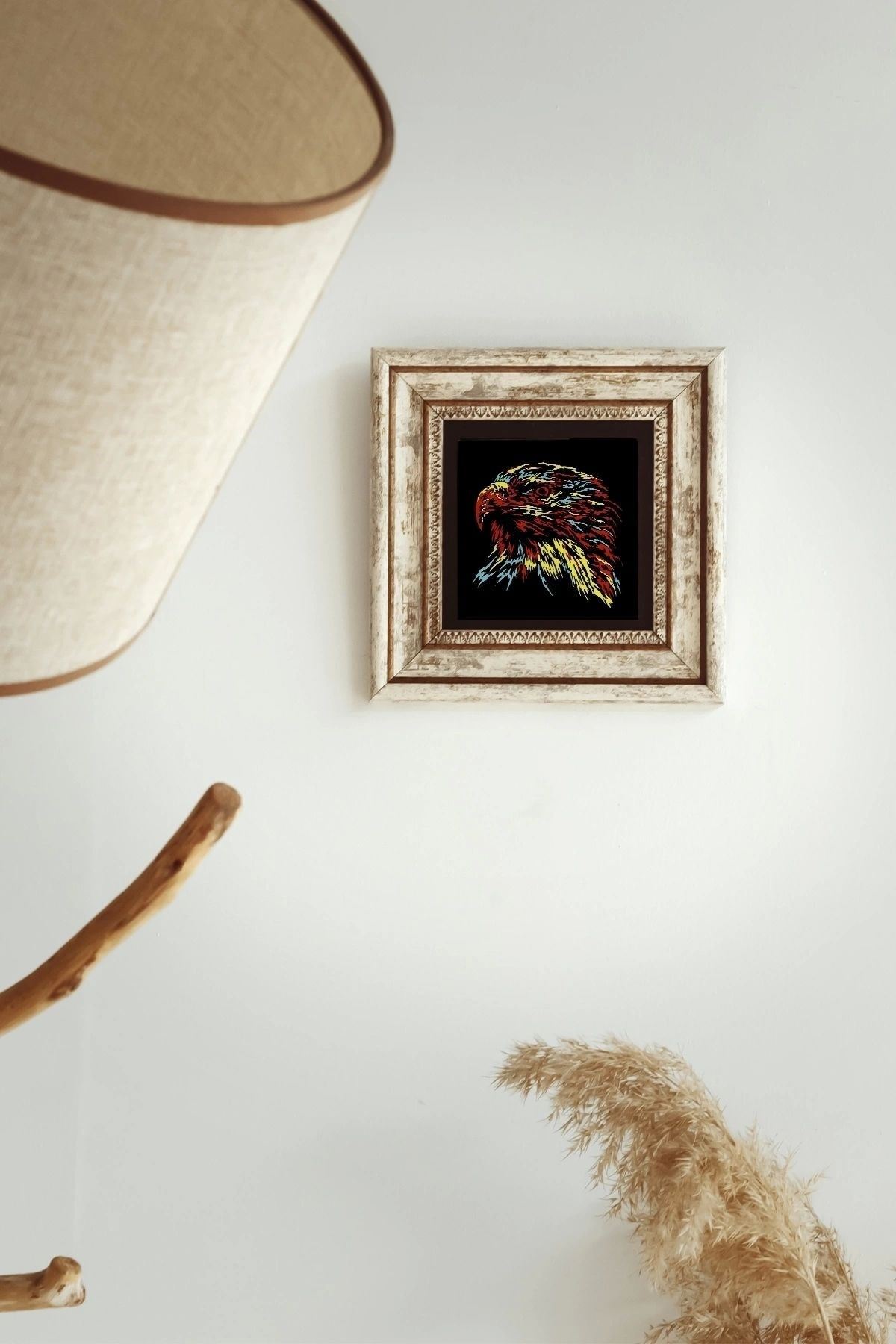 Soyut Çalışma Renkli Kuş Çerçeveli Taş Tablo , Çerçeveli Taş Duvar Dekoru-enkcrcvtbl-00097 20 cm