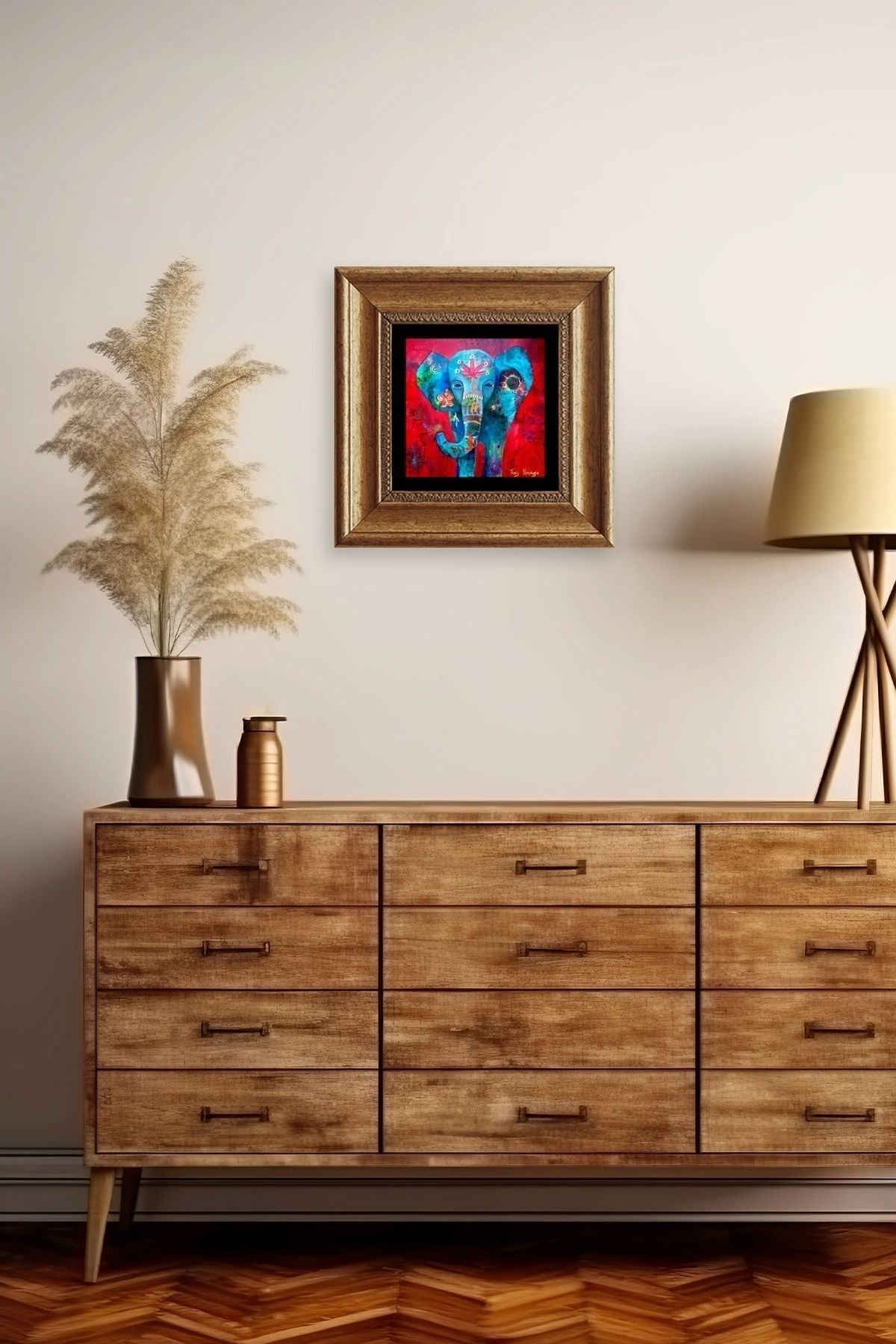 Fil Çerçeveli Taş Tablo 20 cm