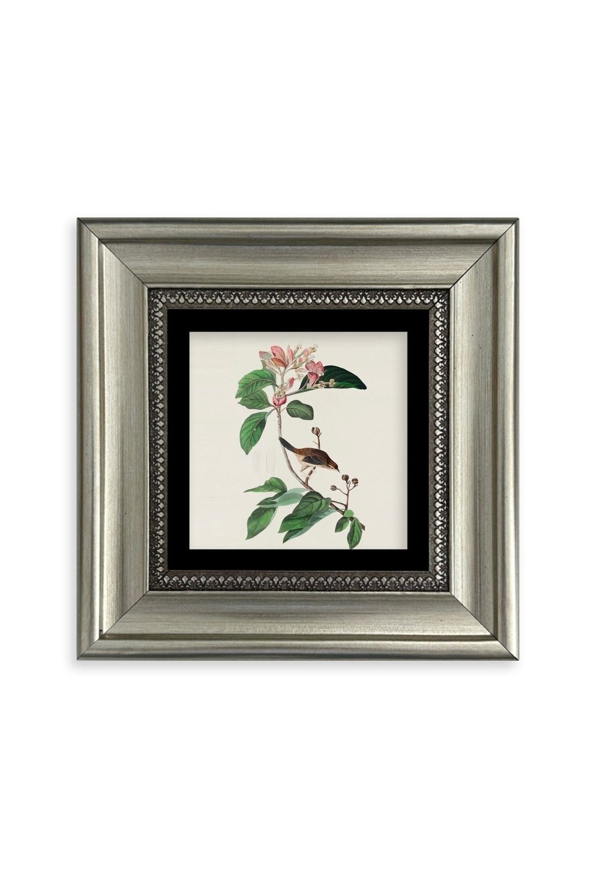 Yapraklar ve Kuş Çerçeveli Taş Tablo 20 cm