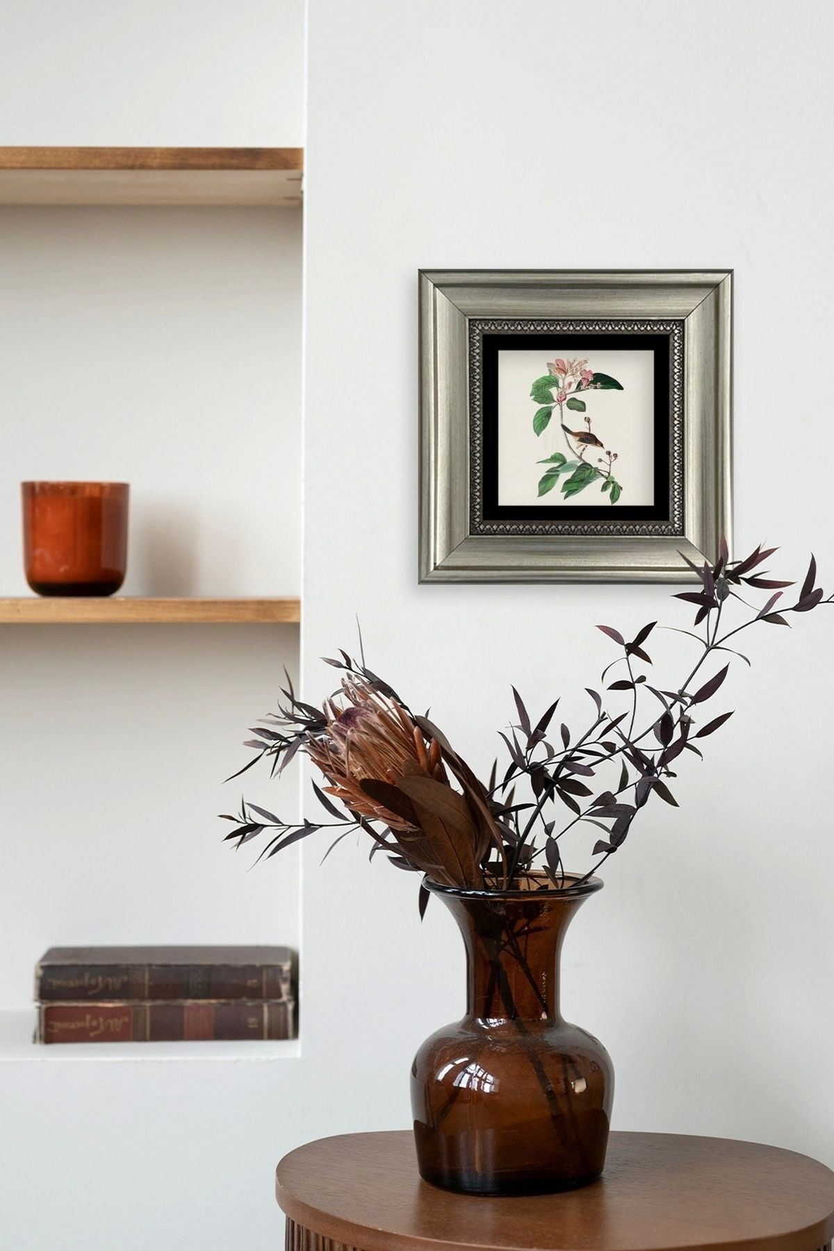 Yapraklar ve Kuş Çerçeveli Taş Tablo 20 cm