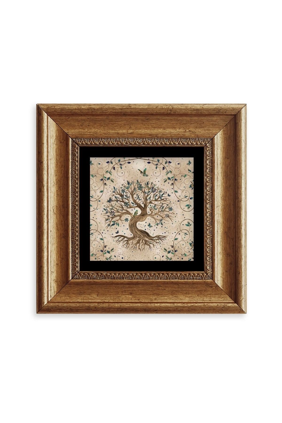 Hayat Ağacı Çerçeveli Taş Tablo 20 cm
