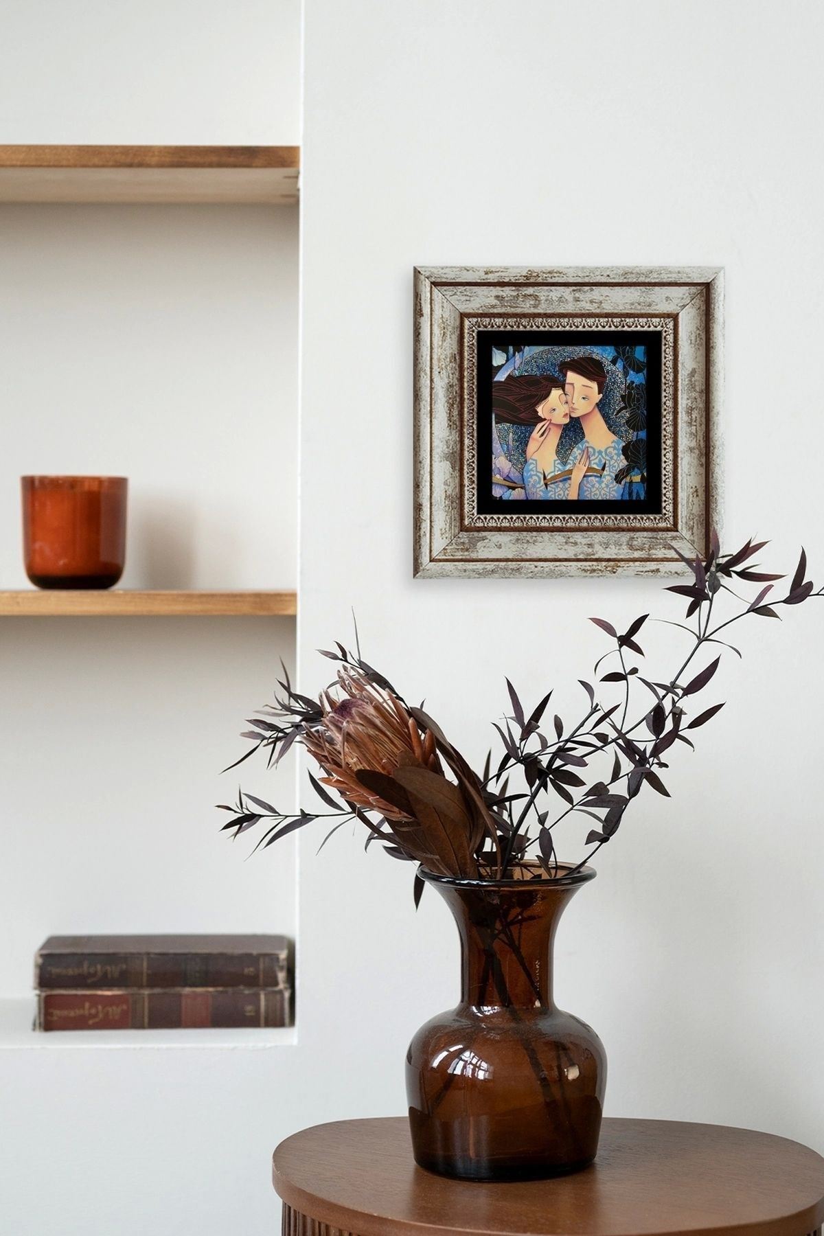 Sevgililer Çerçeveli Taş Tablo 20 cm