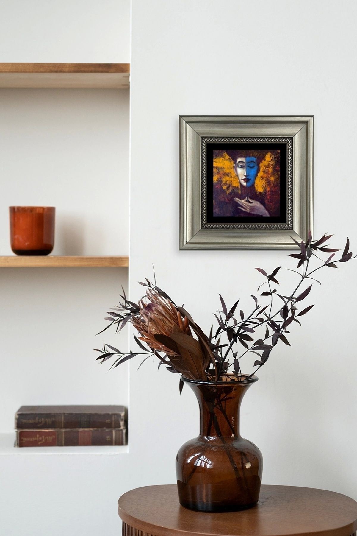 İki Ruh Hali Kadın Çerçeveli Taş Tablo 20 cm